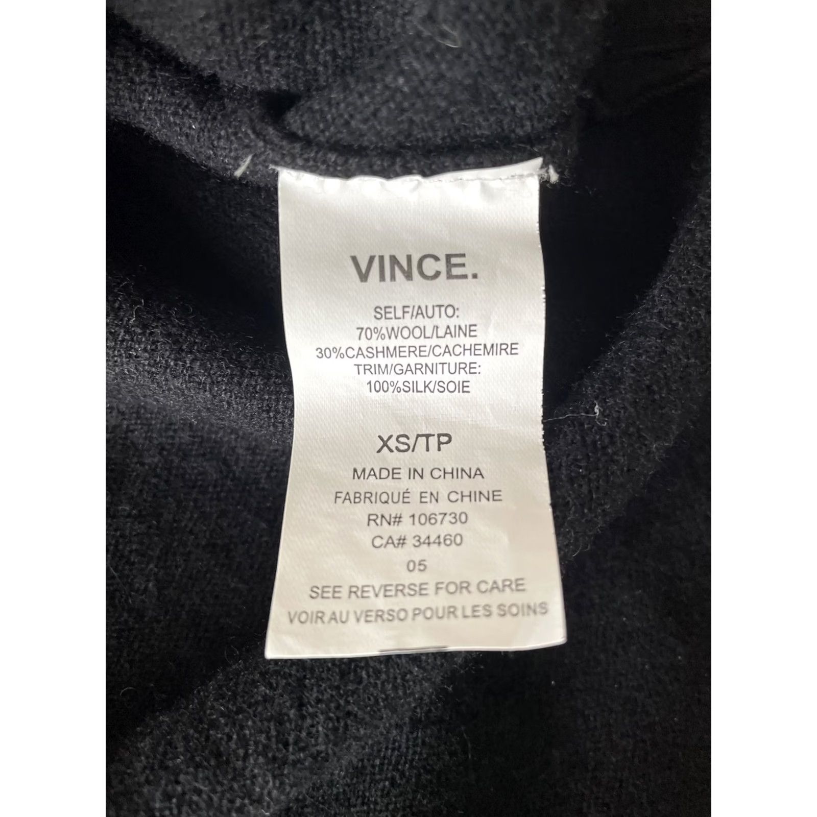 Vince Vince Cashmere V Neck Sweater Womens Size XS Black Pullover Silk Trim Sweatshirt Size XS / US 0-2 / IT 36-38 - 4 Thumbnail