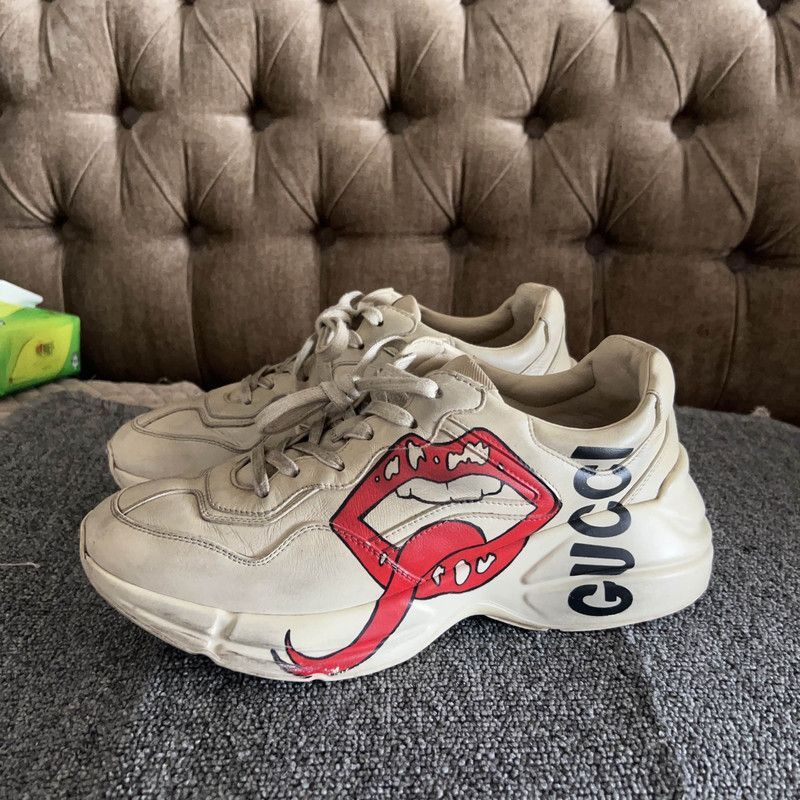 Gucci Gucci Rhyton Leather Sneakers with Lip Print - Size US 8.5 / EU 41-42 - 1 Thumbnail