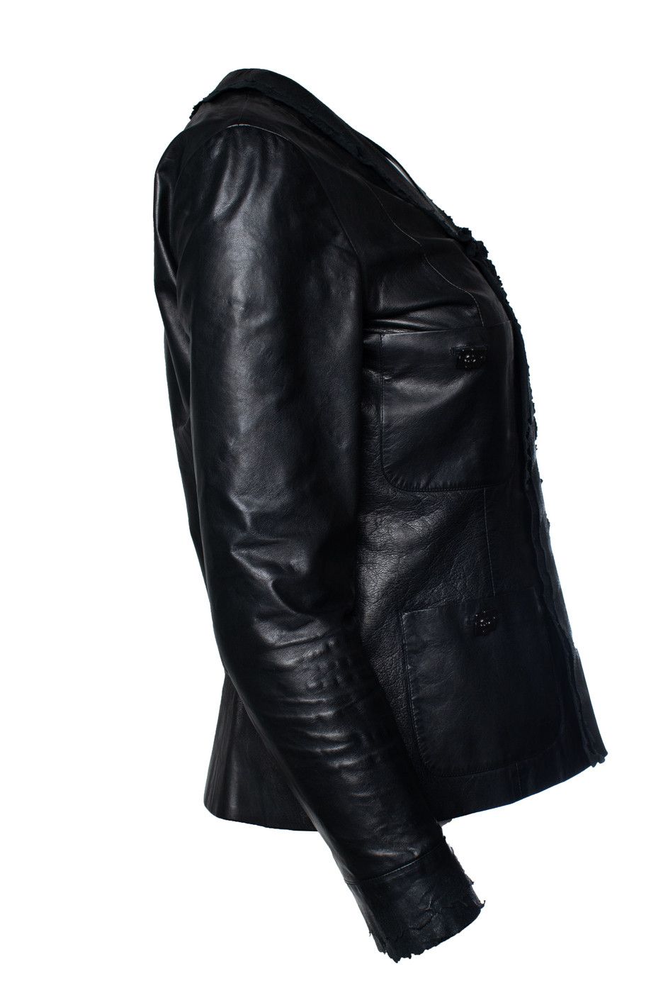 Chanel Chanel, black little 4 pocket ruched jacket in leather Size S / US 4 / IT 40 - 2 Thumbnail