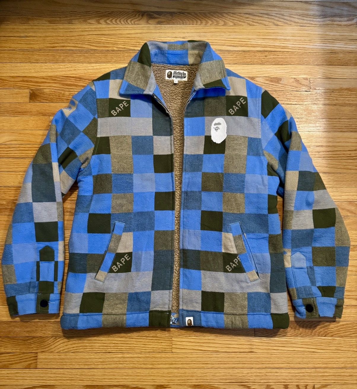 Bape Bape blue checkered fleece jacket Size US L / EU 52-54 / 3 - 1 Thumbnail