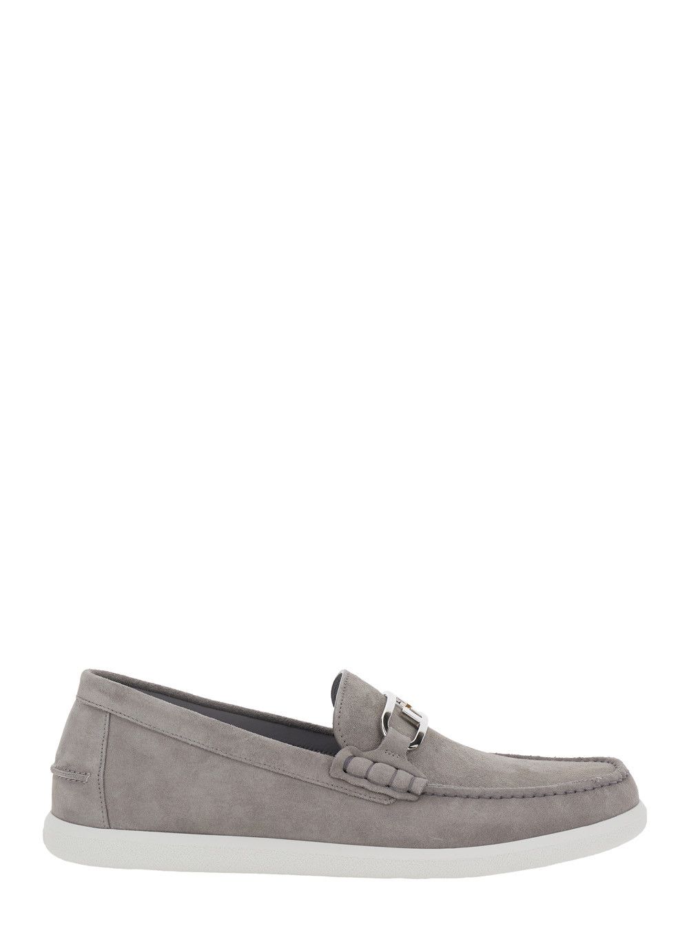 Fendi Grey Loafers with FF Metal Buckle and Contrasting Sole in Suede Man Size US 7 / EU 40 - 1 Thumbnail