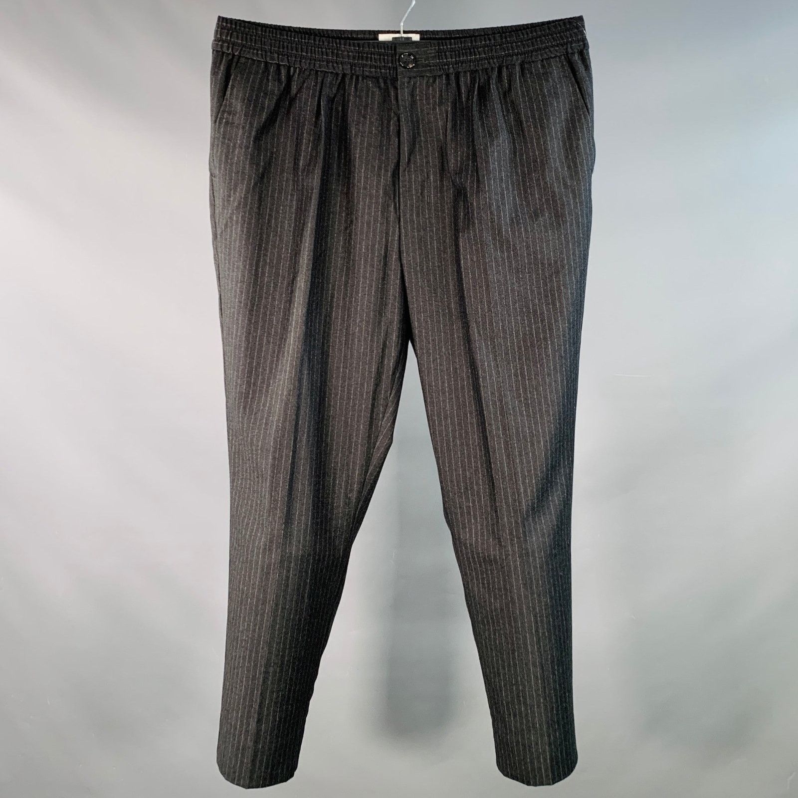AMI Size XXL Grey White Pinstripe Virgin Wool Dress Pants Size US 35 - 1 Thumbnail