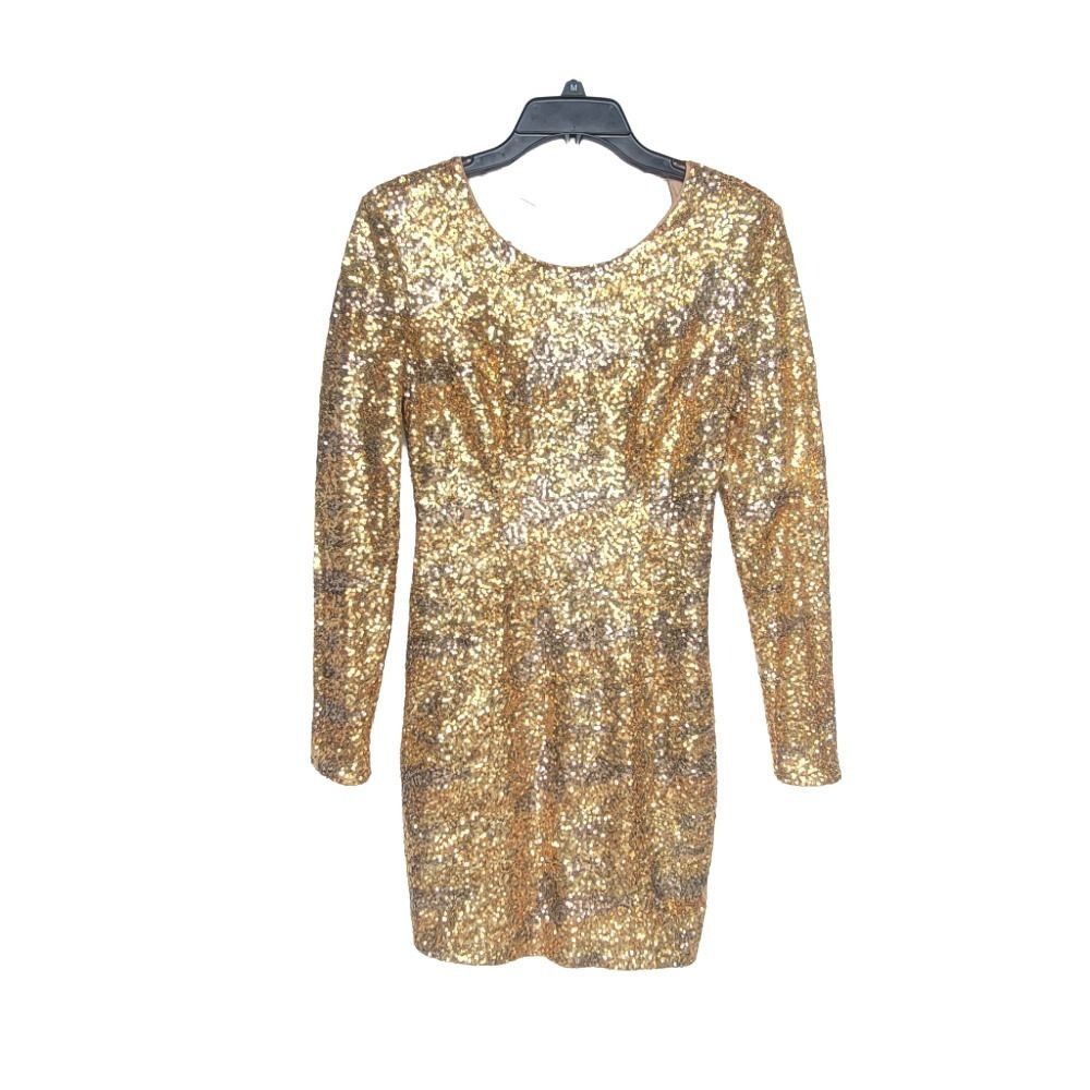 Guess ⭐GUESS Klara Womens Sz 4 Gold Bronze Sequin Dress Elastic Cr Size S / US 4 / IT 40 - 3 Thumbnail