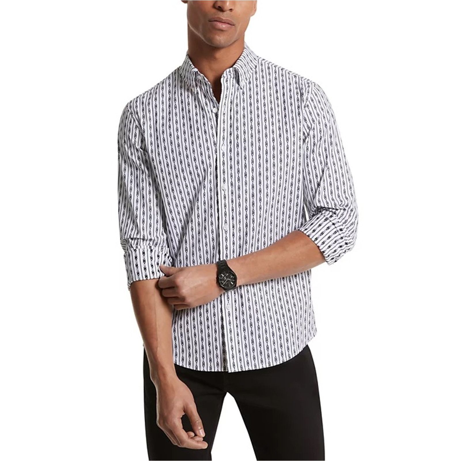 Michael Kors Michael Kors Men's White/Black Slim Fit Button Shirt Size M Size US M / EU 48-50 / 2 - 1 Thumbnail