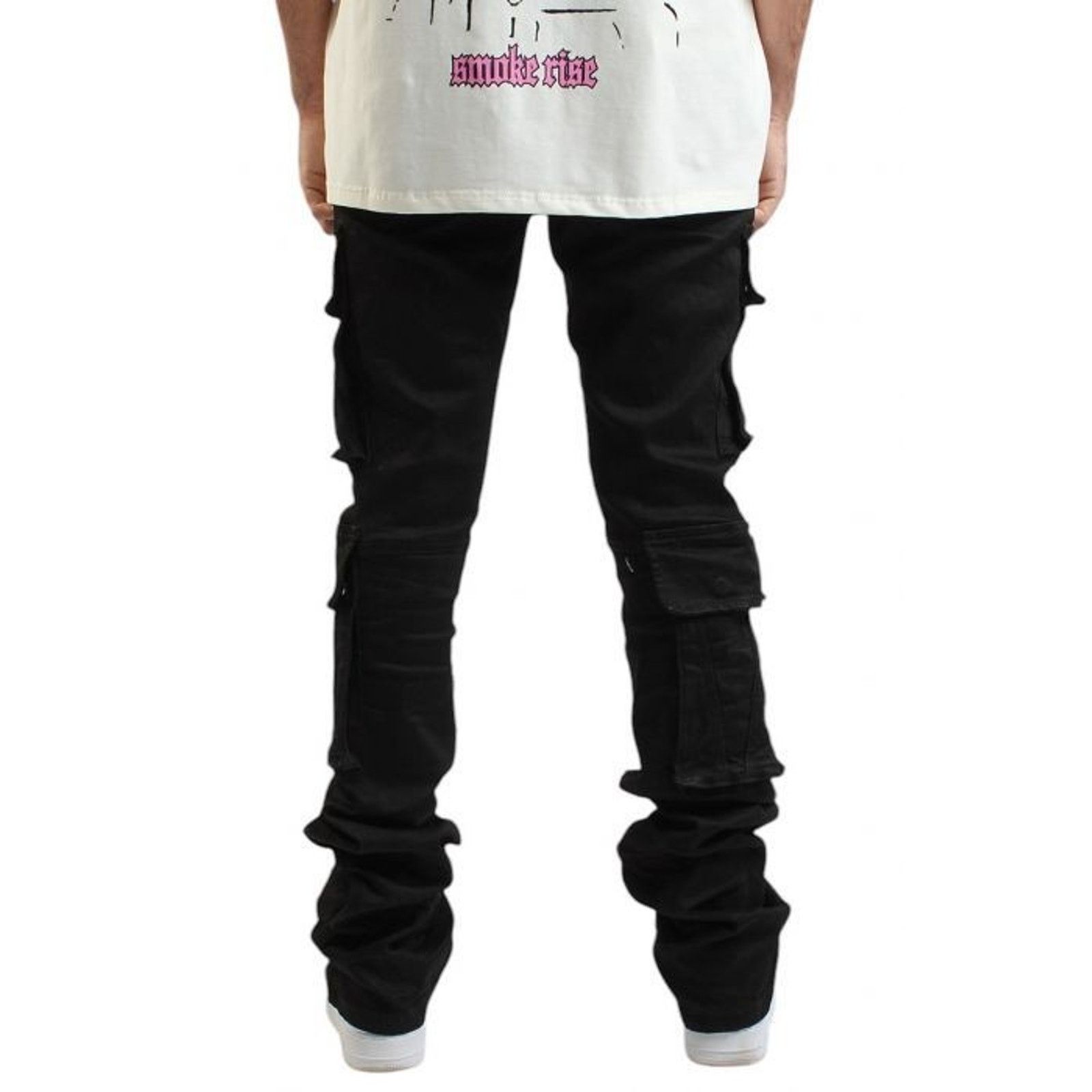 Smoke Rise Smoke Rise Stacked Flare Cargo Jet Black Jeans Size 34×36 Size US 34 / EU 50 - 8 Thumbnail
