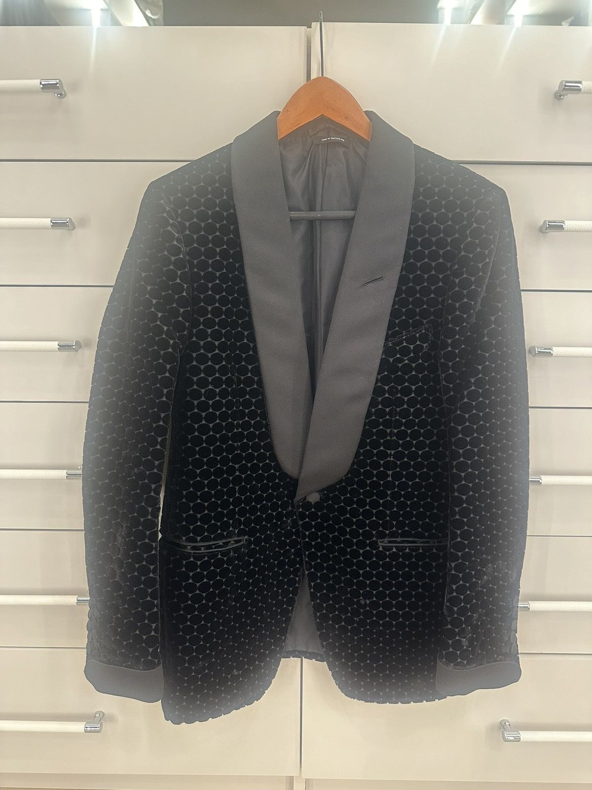 Tom Ford Black Tom Ford Velvet Tuxedo Jacket Polka Dot Size 40R - 1 Thumbnail