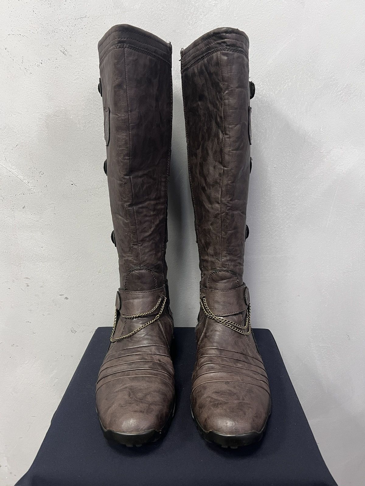 If Six Was Nine Black Leather Brown Boots High boxing Ankle Y2K Size US 8 / EU 41 - 3 Thumbnail