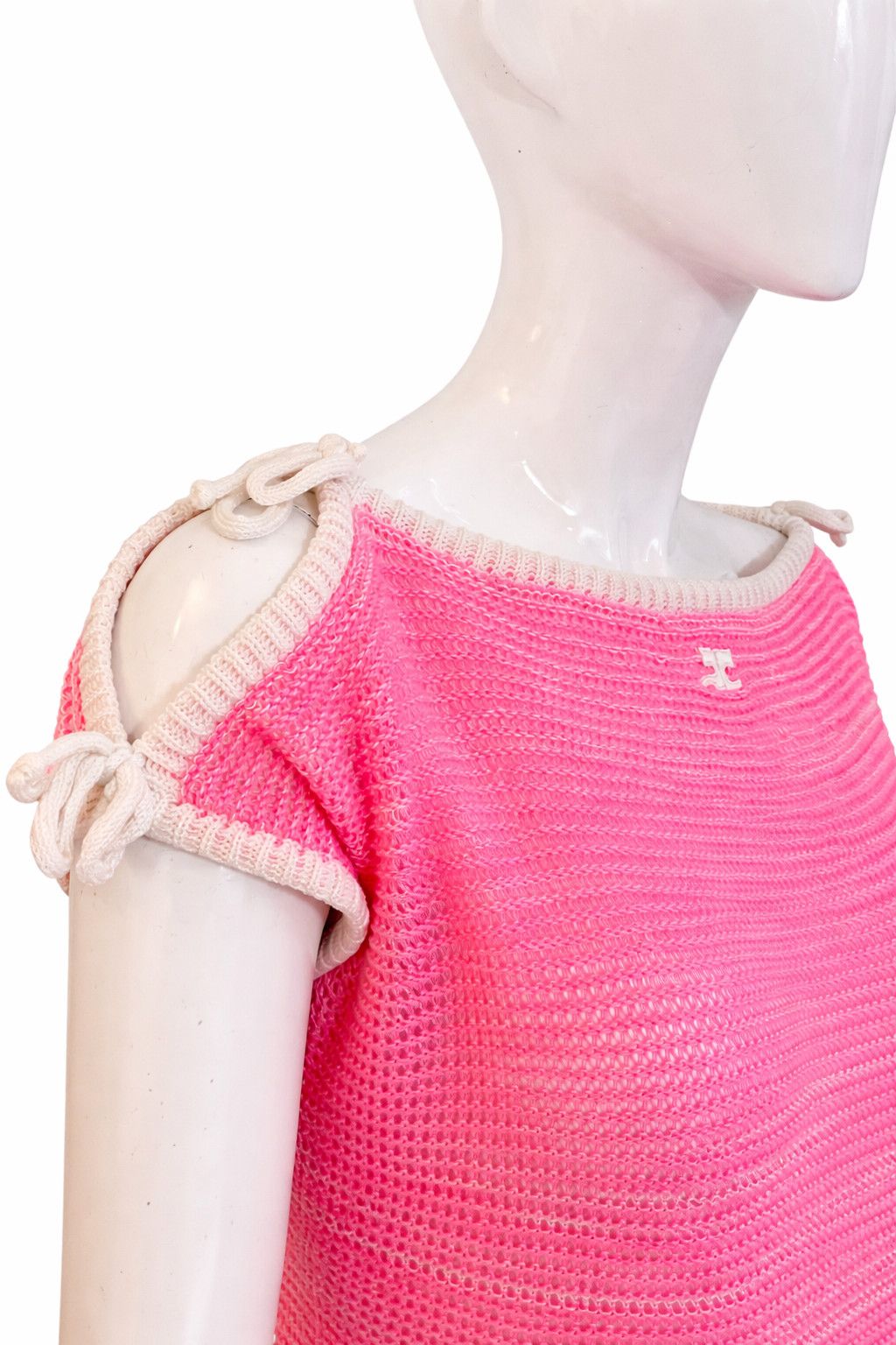 Courreges Courrèges Pink Knit Top - Crochet Logo Monogram Tee Pullover Size M / US 6-8 / IT 42-44 - 2 Thumbnail