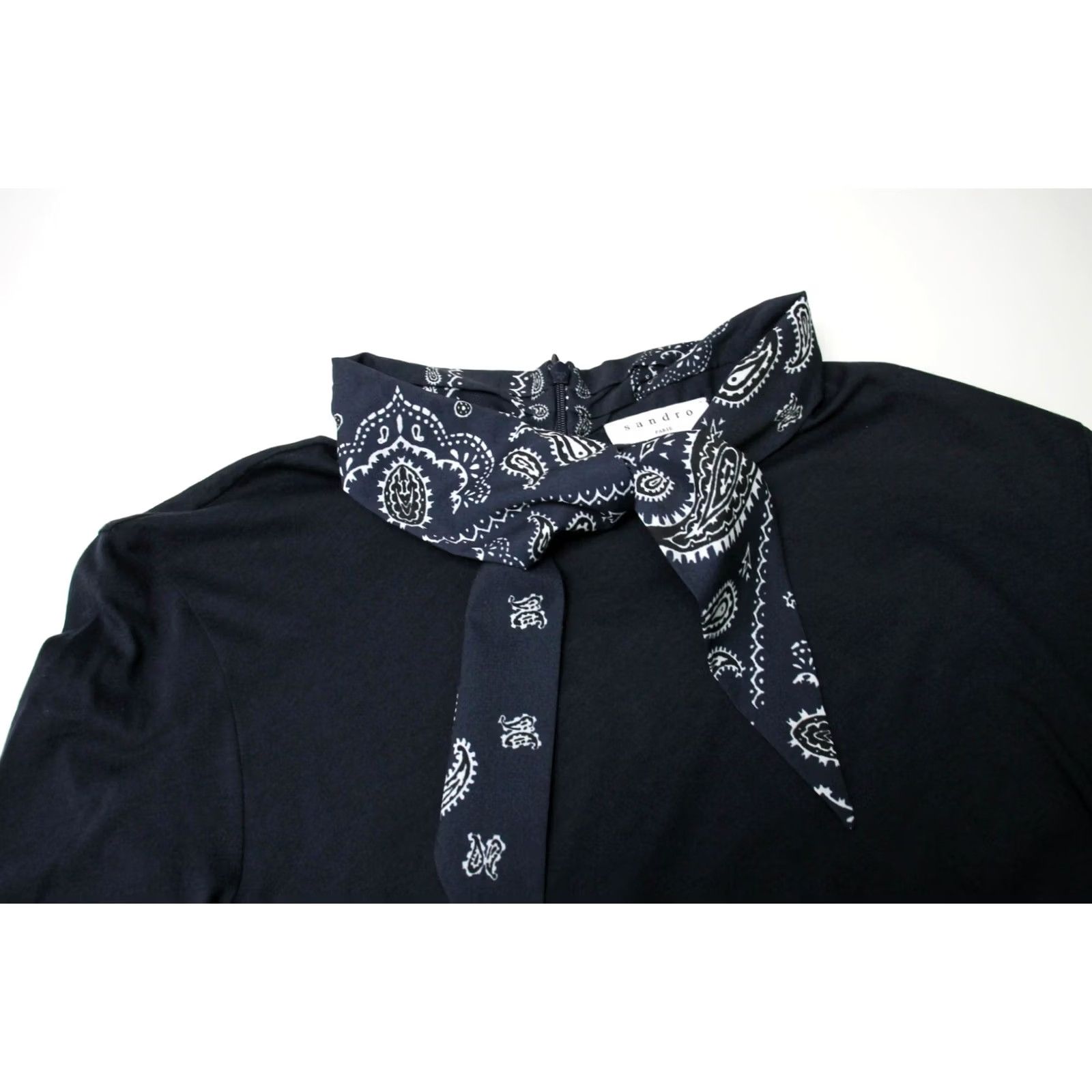 Sandro Sandro T-Shirt Women's Large Short Sleeve Tricot Self Tie Ribbon Dark Blue Size L / US 10 / IT 46 - 7 Thumbnail