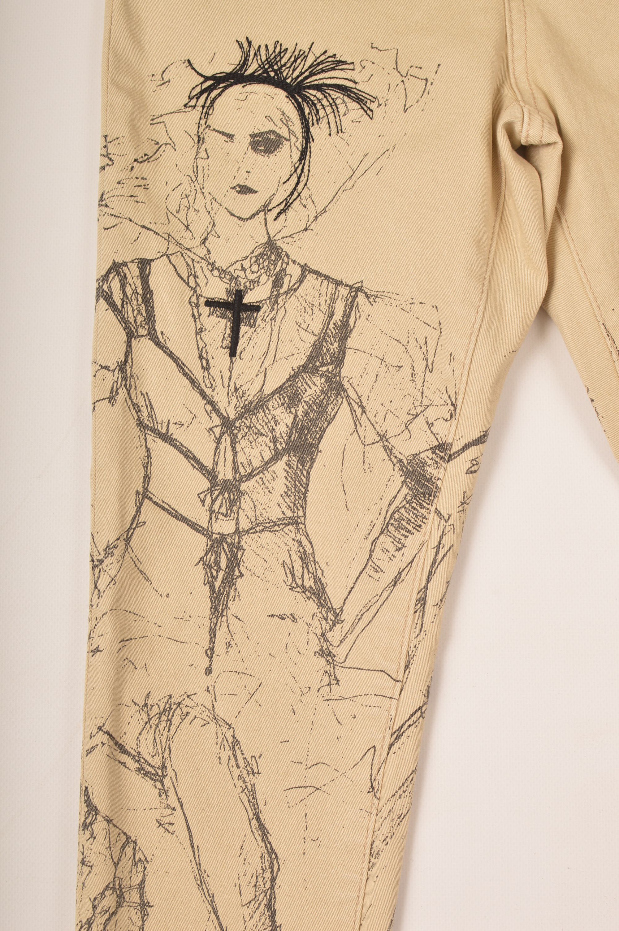 John Richmond × Richmond Denim John Richmond HWA22083JE Beige Printed Denim Jeans Size 28" / US 6 / IT 42 - 3 Thumbnail