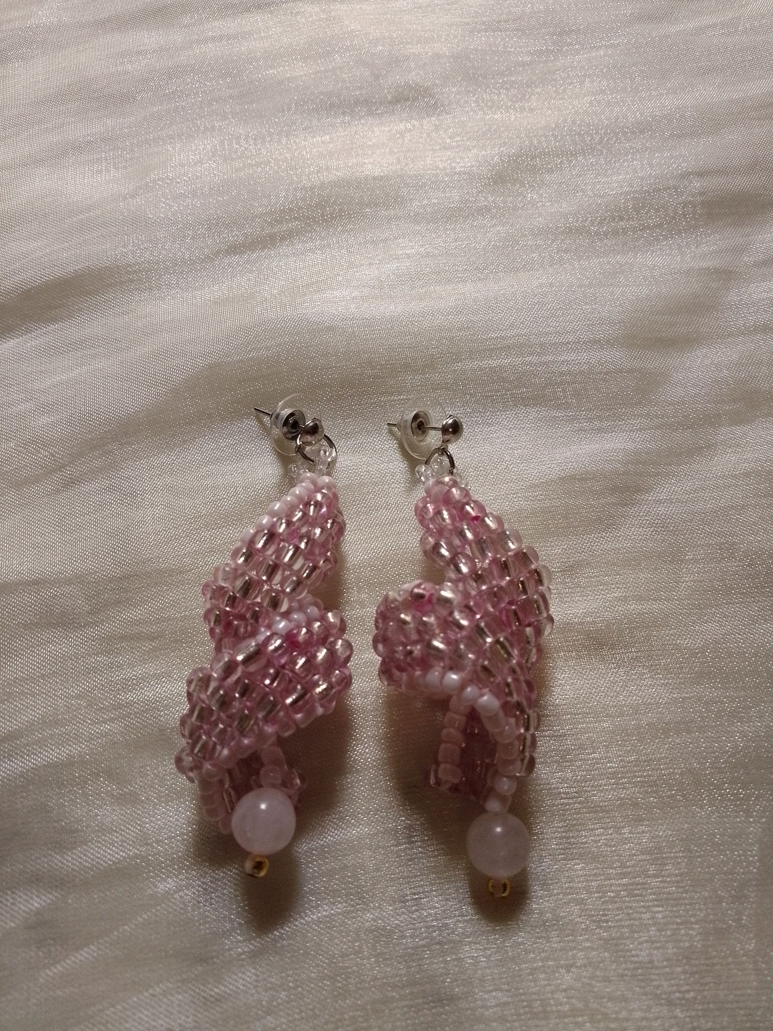 Handmade Pink earrings curled dangle social rose quartz gemstones Size ONE SIZE - 1 Thumbnail