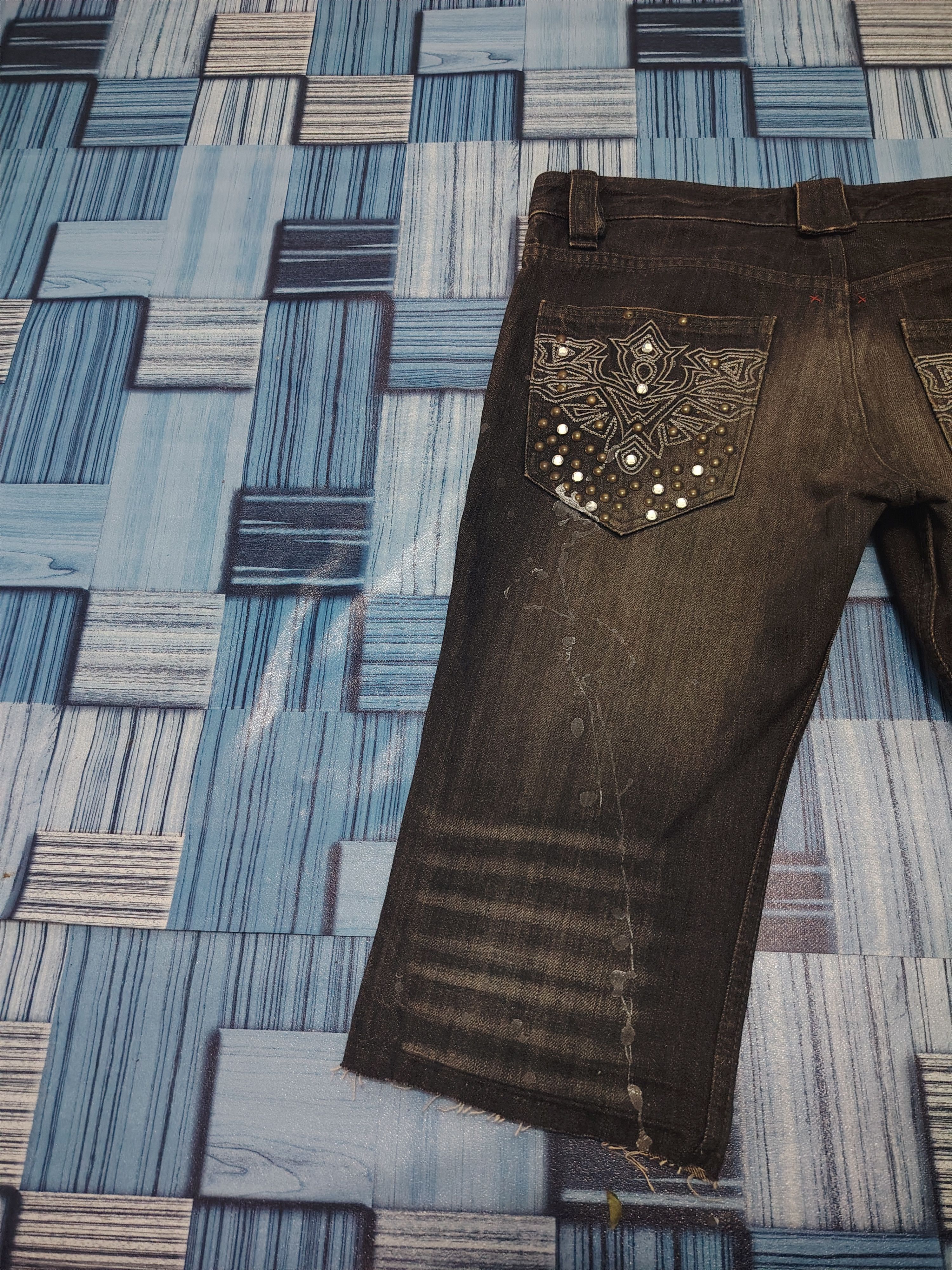 If Six Was Nine Rare!!! Japanese Semantic design Jeans Rhinenstone Pocket Size US 31 - 17 Thumbnail