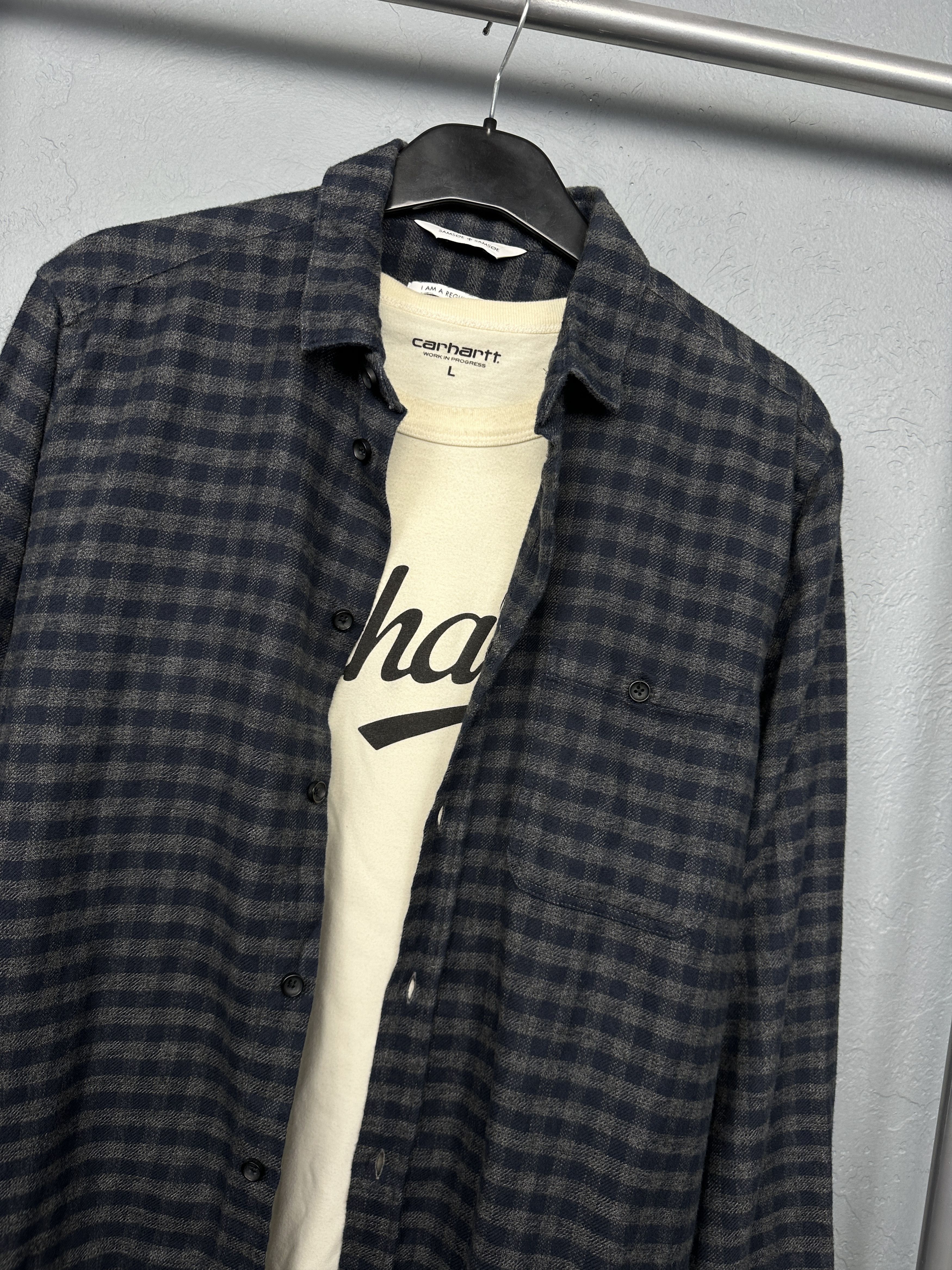 Samsoe Samsoe Samsoe & Samsoe Mens Flannel Plaid Shirt Size US M / EU 48-50 / 2 - 2 Thumbnail