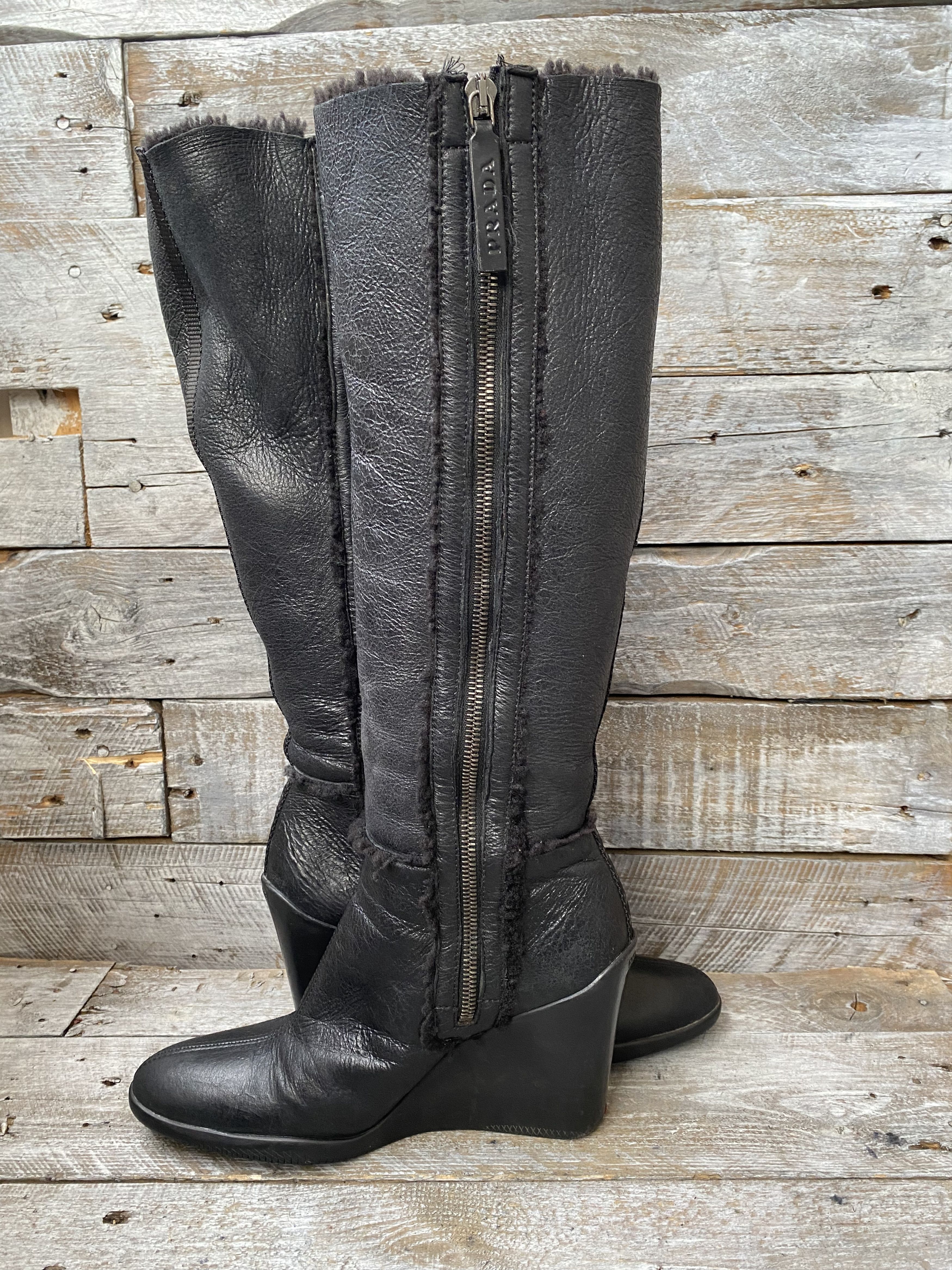 Prada Prada X Miu miu riding wedge boots, shearling sz 37 Size US 7 / IT 37 - 9 Thumbnail