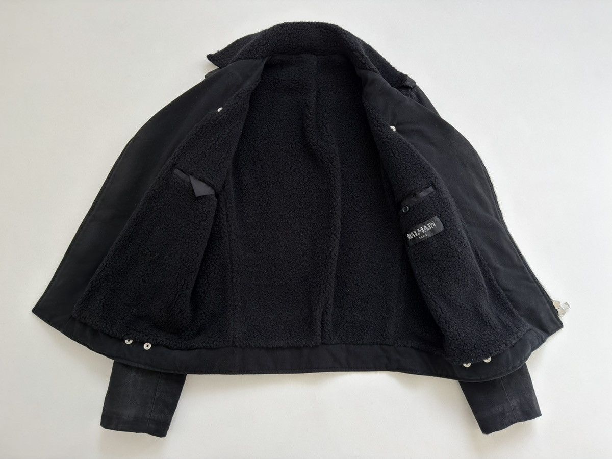 Balmain Black Cotton Sherpa Lined Biker Jacket Size US L / EU 52-54 / 3 - 8 Thumbnail
