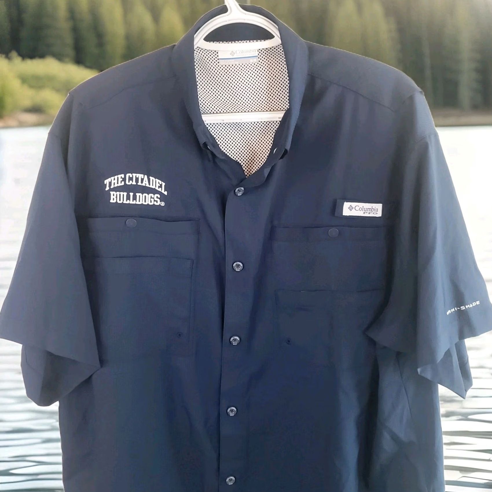 Vintage COLUMBIA PFG Citidel Bulldogs Slack Tide Camp Fishing Shirt Navy SS Men M Vented Size US M / EU 48-50 / 2 - 2 Thumbnail