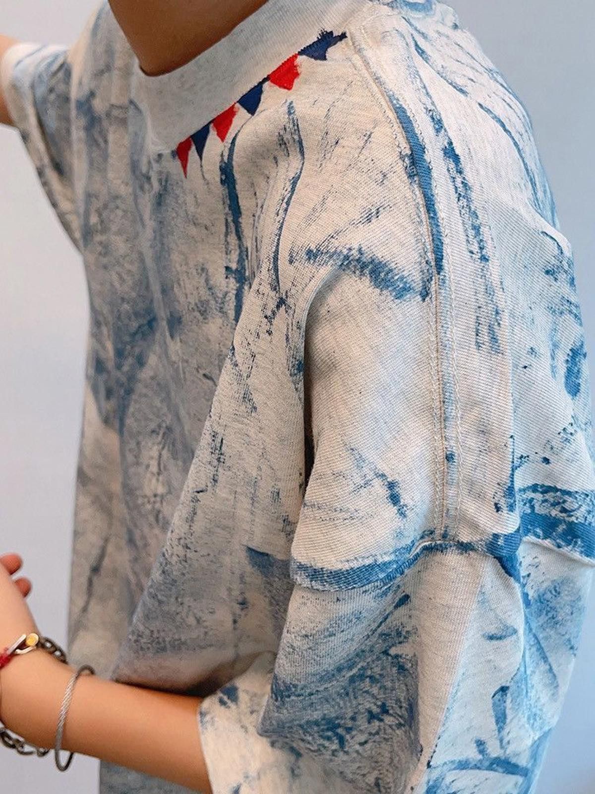 Other Blue Abstract Print T-Shirt with Decorative Accents Size US L / EU 52-54 / 3 - 6 Thumbnail