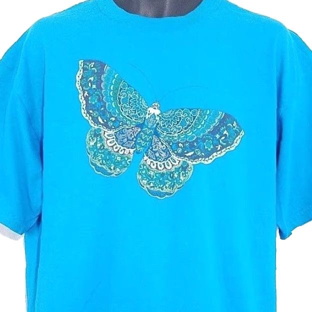 Tultex VINTAGE Tultex Butterfly T Shirt Mens XL Blue 90s Lepidoptera Butterfly Moth Art Tee Shirt Mens XL Blue 90s Butterfly Art Size US XL / EU 56 / 4 - 2 Thumbnail
