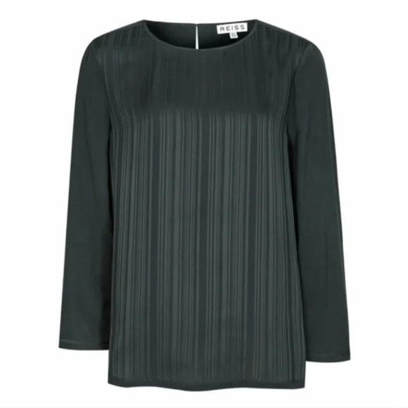 Reiss Adina Pintuck Forest Green Silk Long Slv Blouse Fall Spring Size M / US 6-8 / IT 42-44 - 2 Thumbnail