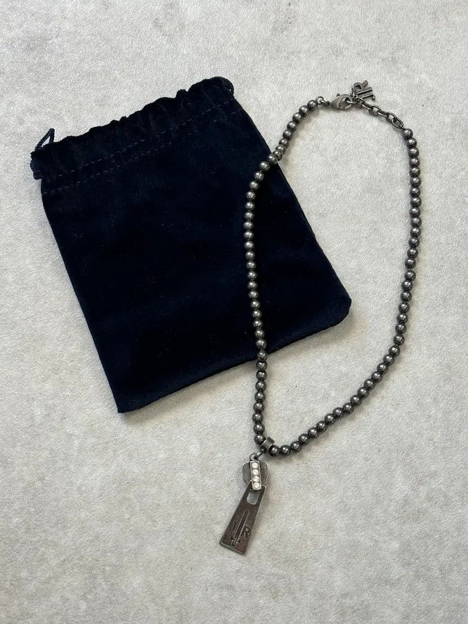 John Richmond John Richmond Dark Grey Metal Zip Pendant Necklace Size ONE SIZE - 1 Thumbnail