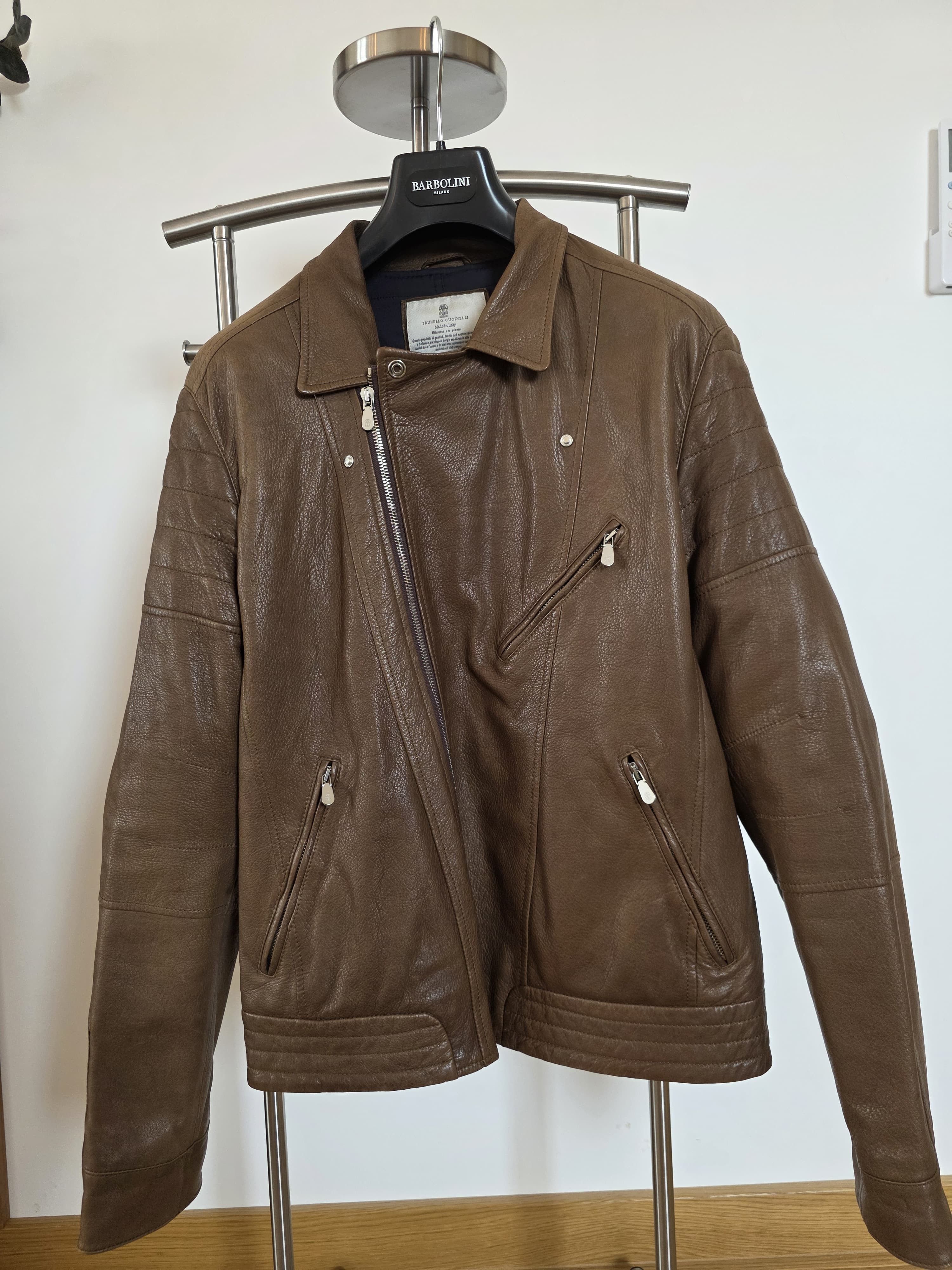 Brunello Cucinelli Brunello Cucinelli Brown Leather Biker Jacket Made in Italy Size US M / EU 48-50 / 2 - 2 Thumbnail