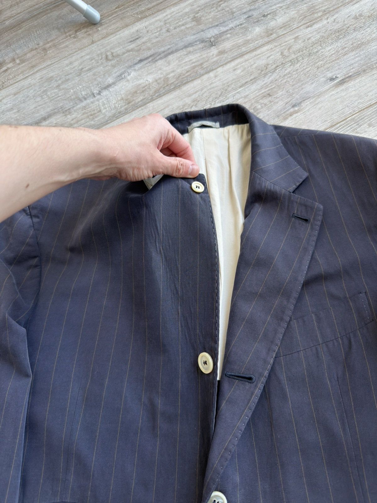 Brunello Cucinelli Brunello Cucinelli Pinstripe Cotton Cashmere Blazer Size 44R - 13 Thumbnail