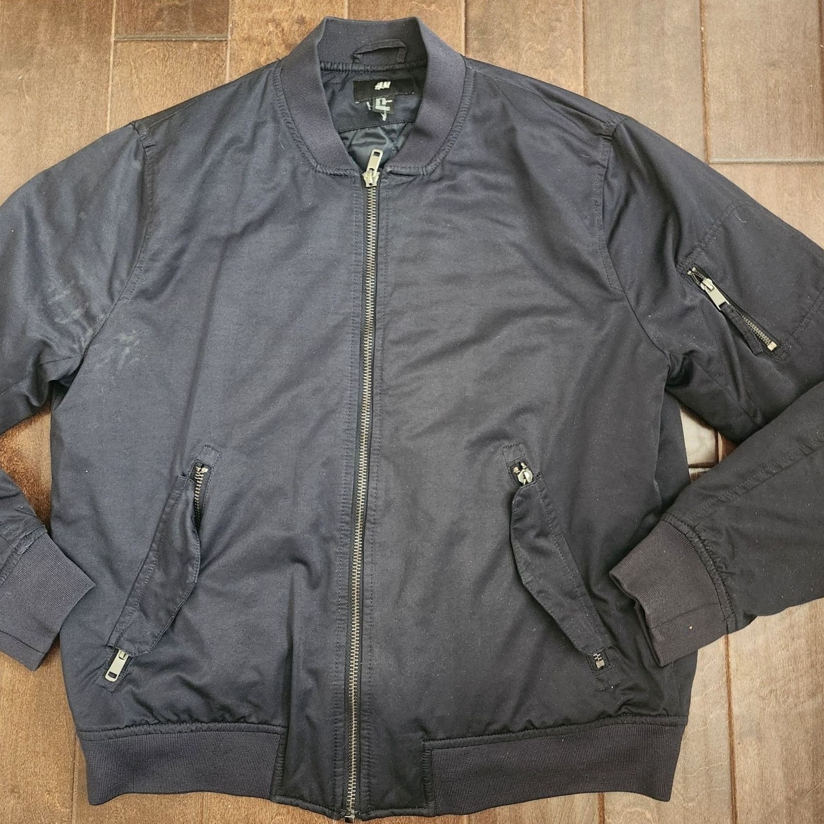 H&M H&M Bomber Jacket Mens XL Black Full Zip (Minor Stains) Size US XL / EU 56 / 4 - 4 Thumbnail