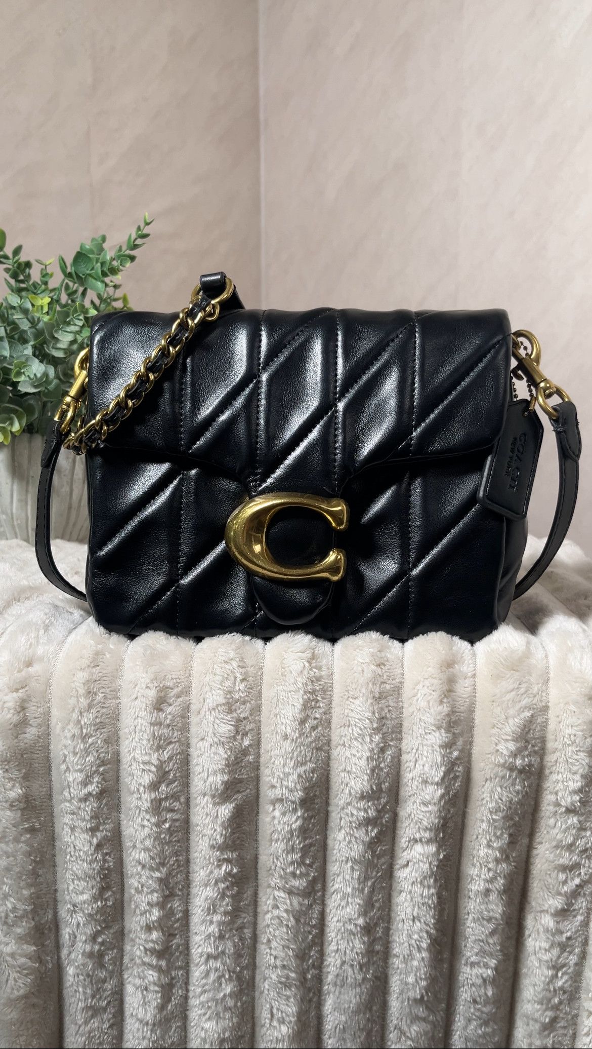 Coach Tabby Shoulder Bag Black Quilted Leather Gold Chain, Women's