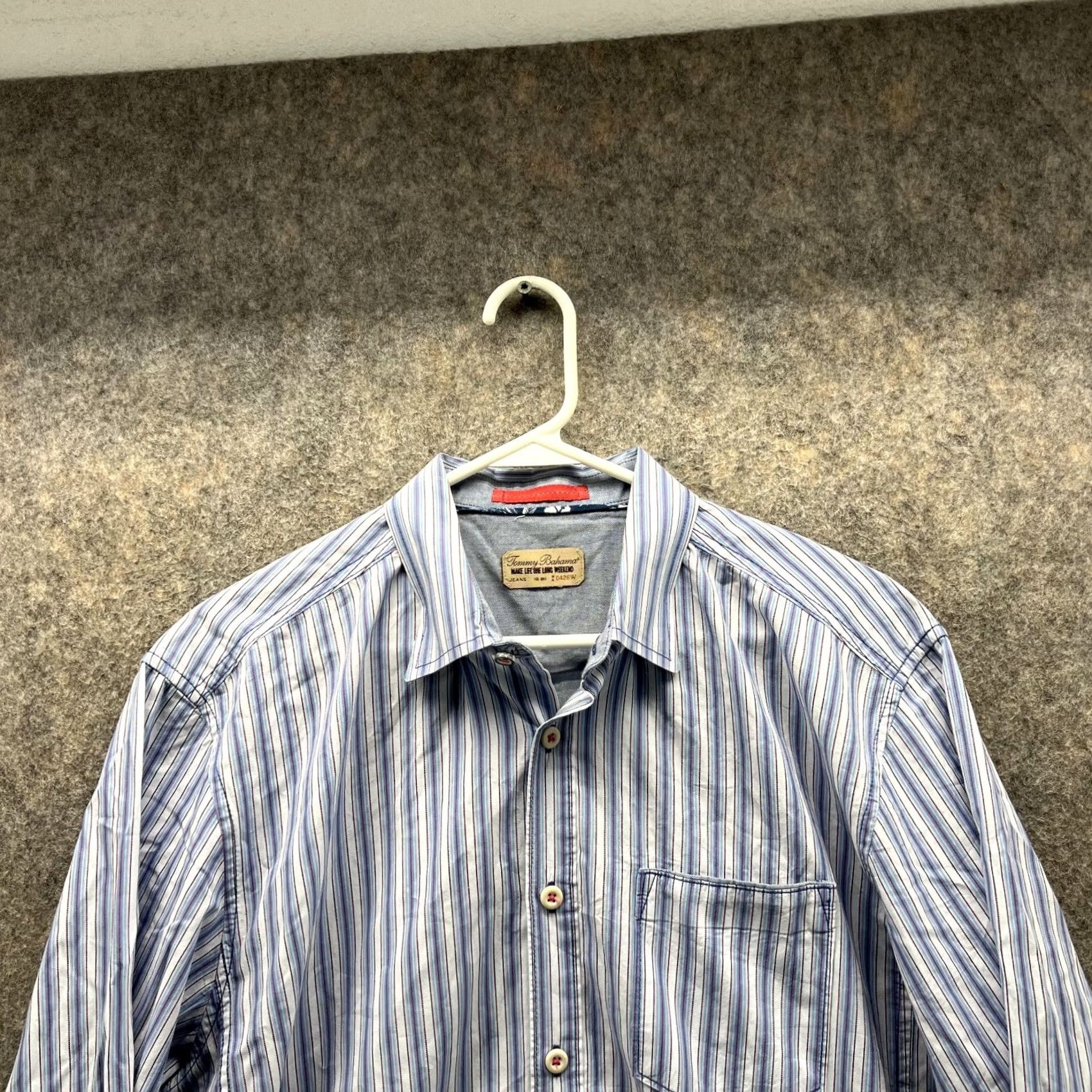 Tommy Bahama VINTAGE Tommy Bahama Shirt Men Large Adult Blue Striped Button-Down Casual Knit Cotton Long Sleeve Size US L / EU 52-54 / 3 - 3 Thumbnail
