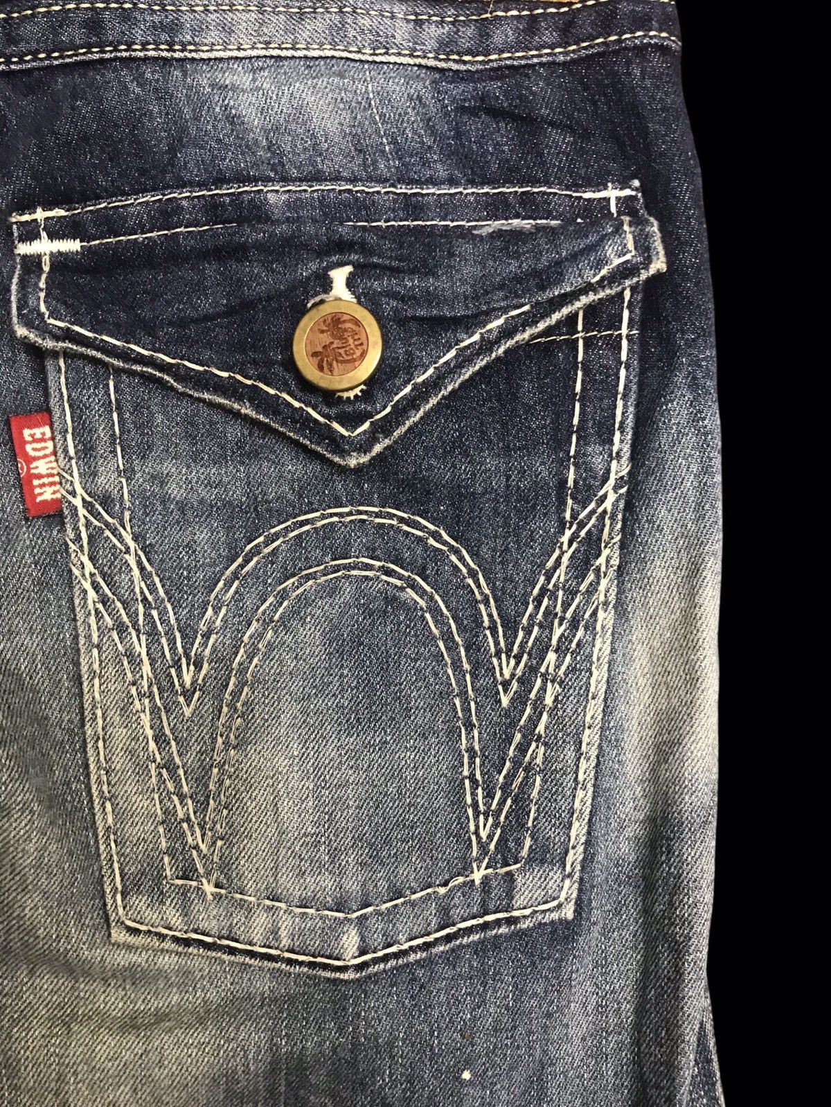 Edwin 💥BOOTCUT💥ARCHIVAL EDWIN STONE WASH DISTRESSED DENIM F112 Size US 35 - 14 Thumbnail