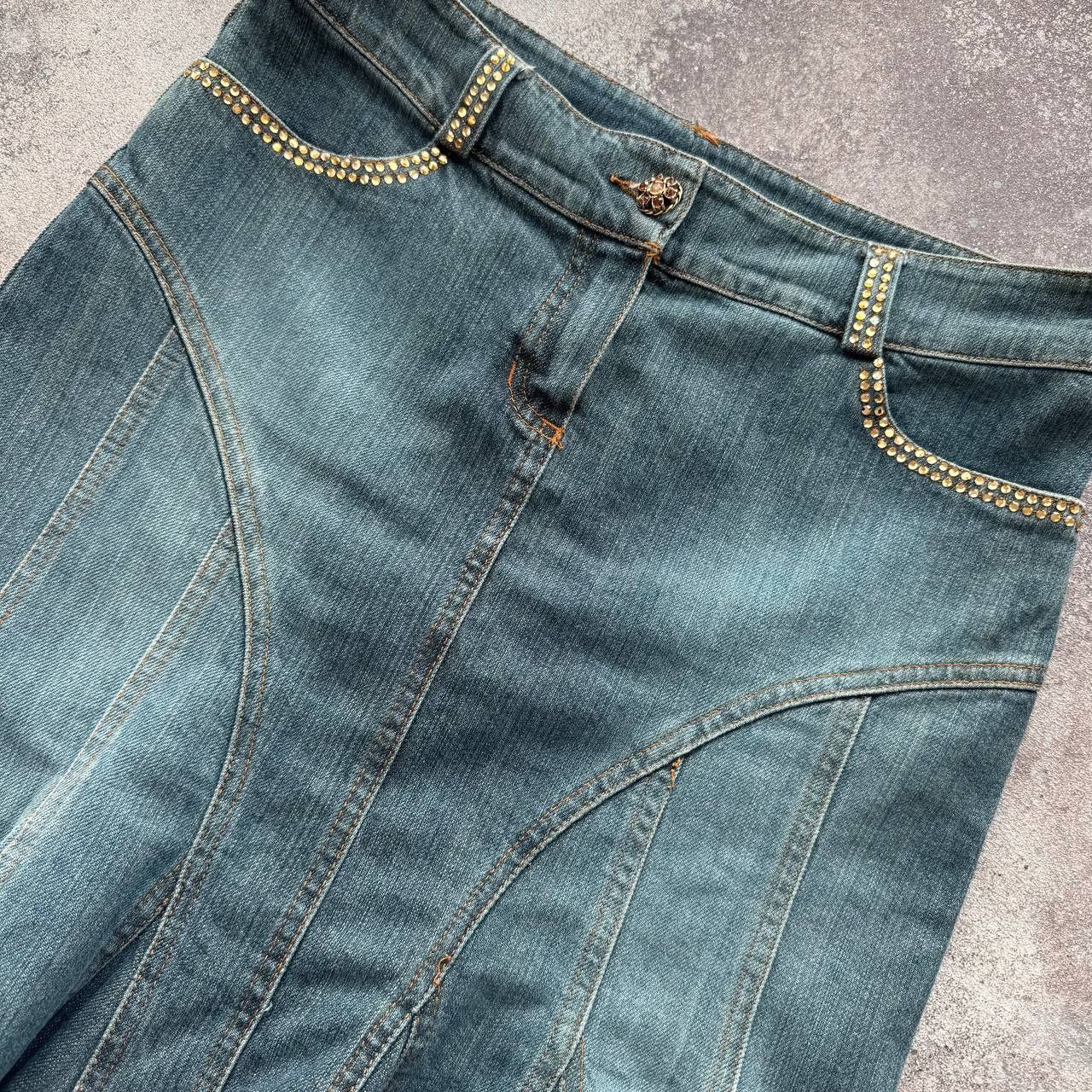 Blumarine Miss Blumarine Y2K Vintage Washed Denim Pleated Skirt Size 28" / US 6 / IT 42 - 4 Thumbnail