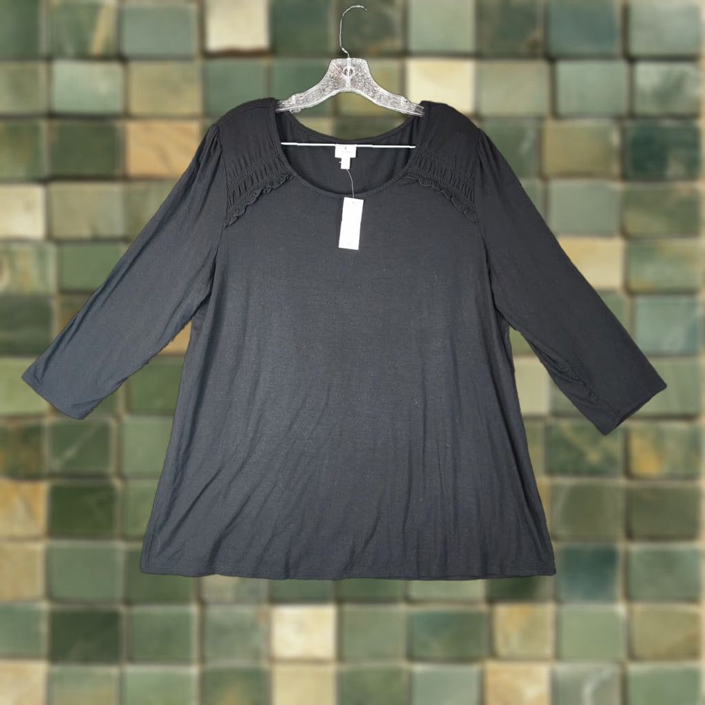 Vintage DRESSBARN Womens Black Ruffled Shoulder Blouse 3/4 Sleeve Size XL Size XL / US 12-14 / IT 48-50 - 1 Thumbnail