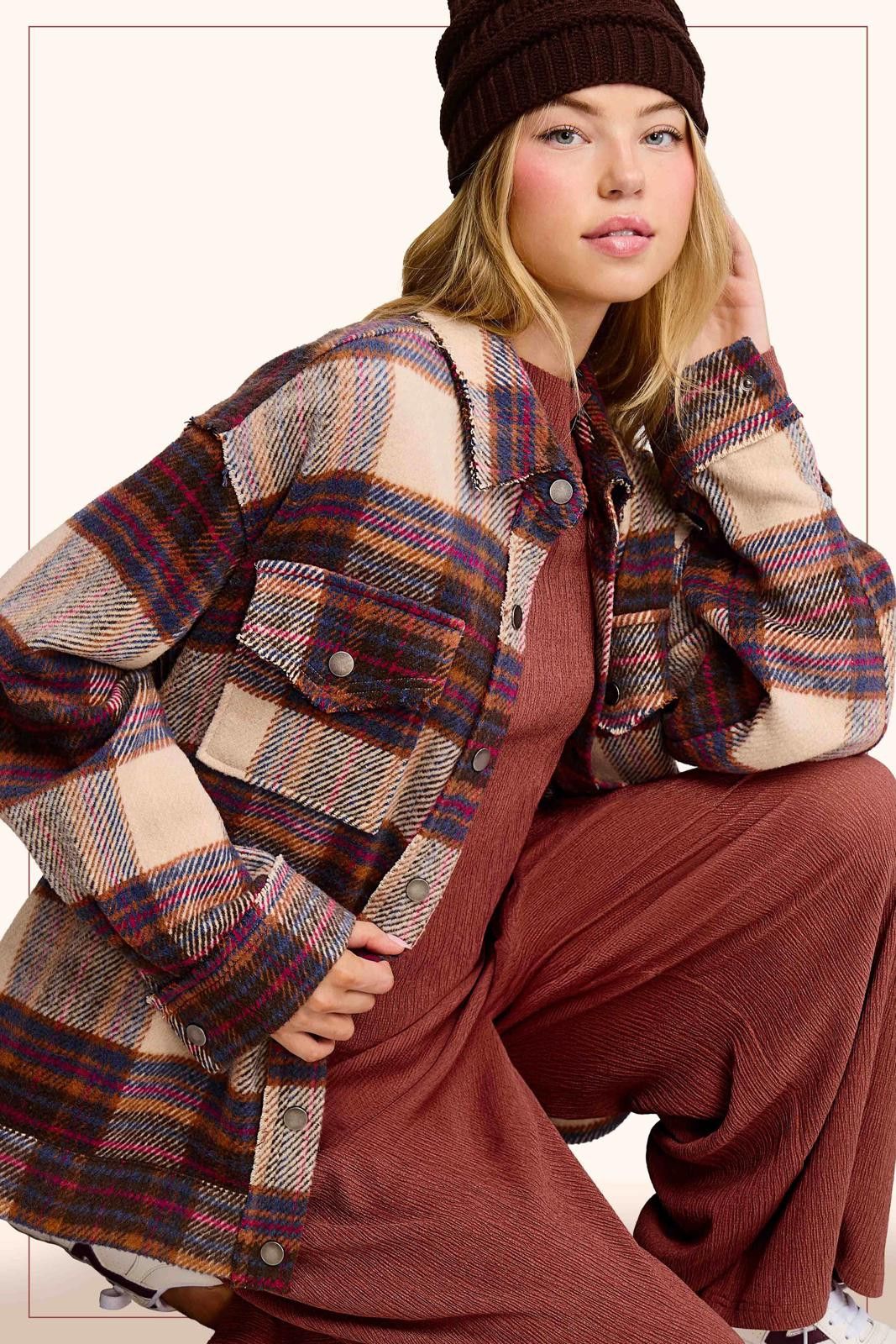 La Milano Loose Fit Plaid Button Down Shacket with Pockets Size S / US 4 / IT 40 - 2 Thumbnail