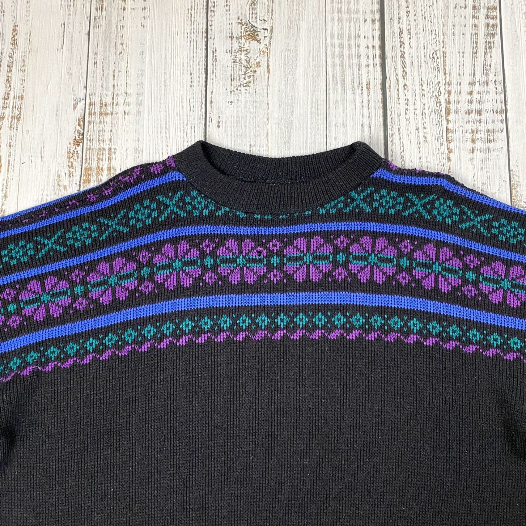 Etro VINTAGE LA ROUGE Cropped Sweater Womens Large Black Acrylic 80s Floral Crew Neck Size L / US 10 / IT 46 - 2 Thumbnail