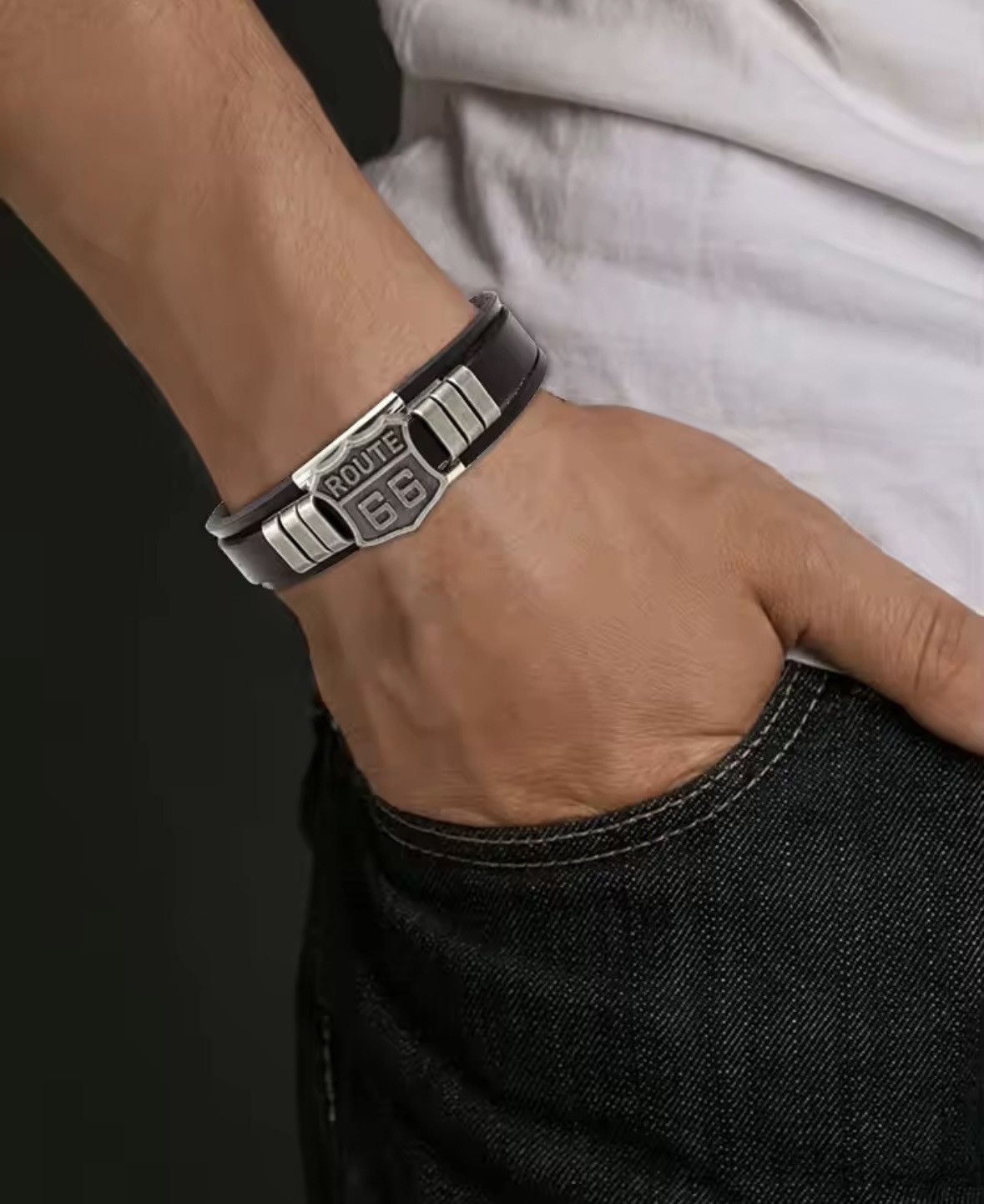 Designer Route 66 retro leather bracelet Size ONE SIZE - 4 Thumbnail