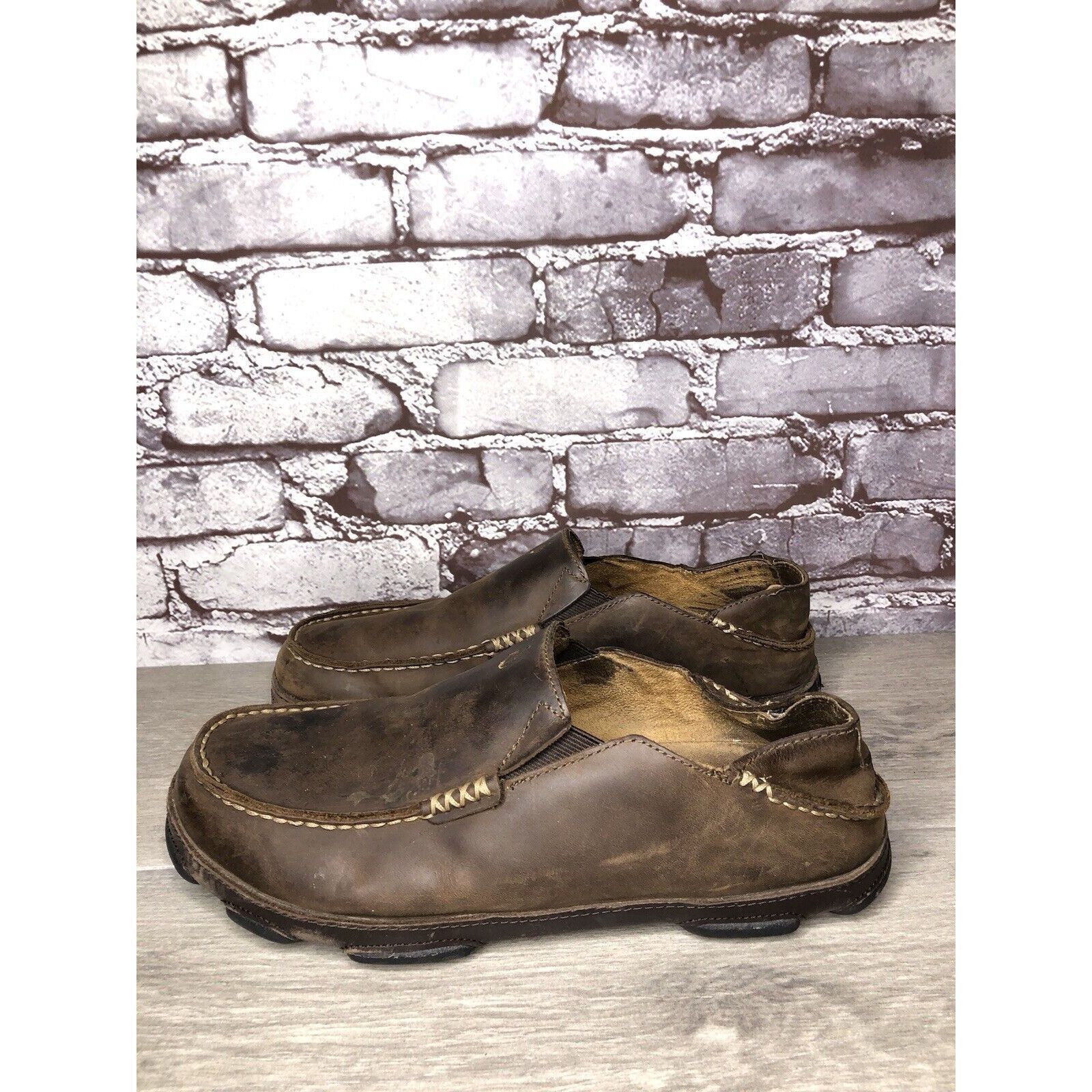 Olukai OluKai Moloa Brown Leather Casual Drop Heel Loafers Shoes Me Size US 10 / EU 43 - 5 Thumbnail
