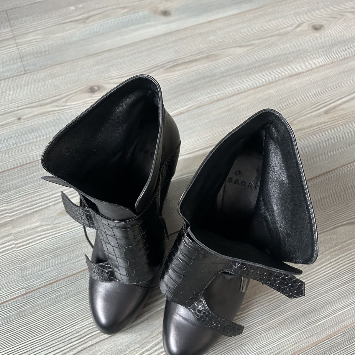 Sacai Sacai Black Buckle Leather Wedge Boots Size US 11 / IT 41 - 3 Thumbnail