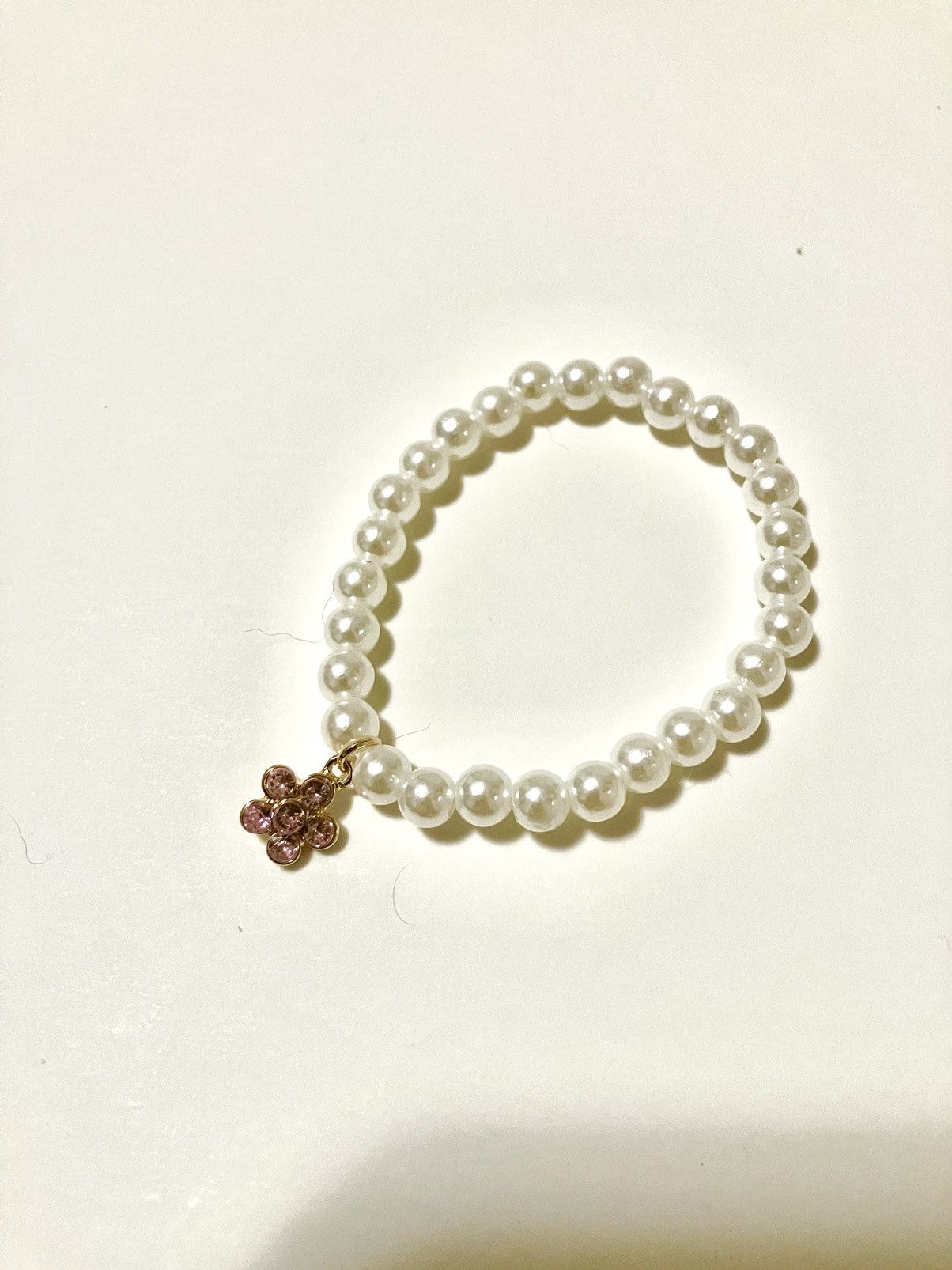 Handmade Faux Pearl Gold Pink Gemstone Flower Star Bracelet Size ONE SIZE - 1 Thumbnail