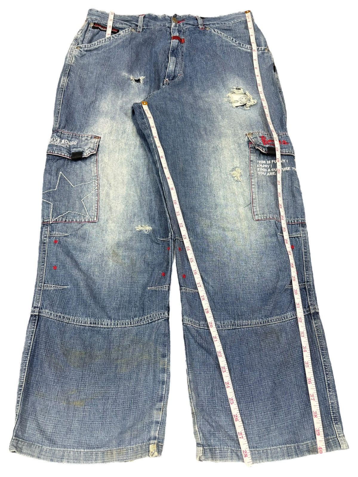 Japanese Brand Vintage Japanese Cargo Faded Wash Distress Baggy Skate Jeans Size US 34 / EU 50 - 12 Thumbnail