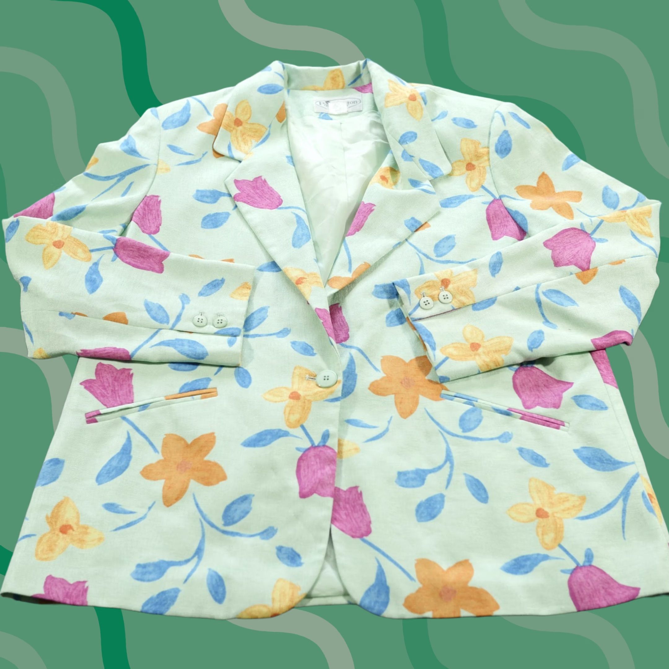 Vintage VINTAGE Patchington Blazer Womens 18 Green Floral Oversized Pastels Bright USA Blazer Women 18 Green Floral Oversized Pastels Bright USA Size XXL / US 16-18 / IT 52-54 - 1 Thumbnail