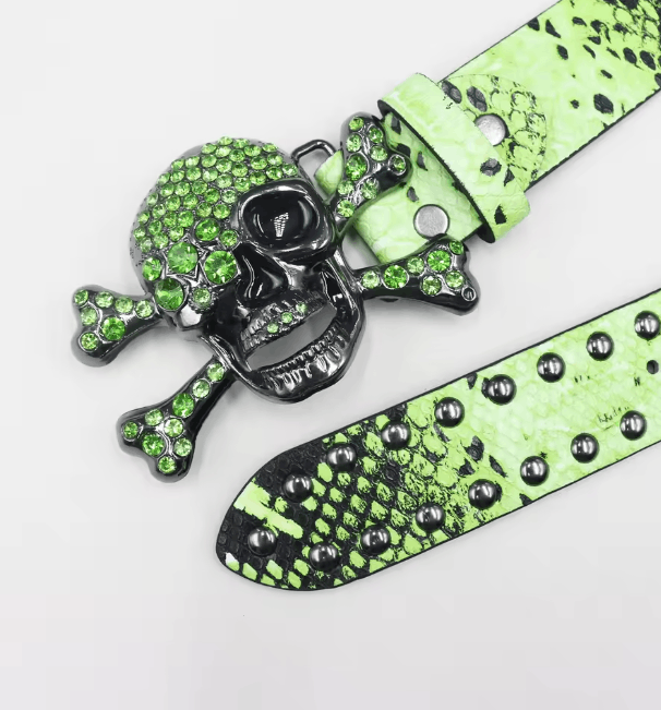 Japanese Brand Snakeskin Rhinestone Skull Belt Size ONE SIZE - 2 Thumbnail