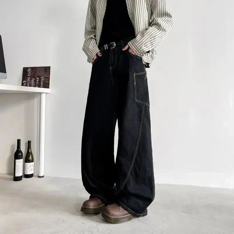 Japanese Brand Retro loose wide leg plaid patchwork jeans Size US 32 / EU 48 - 3 Thumbnail