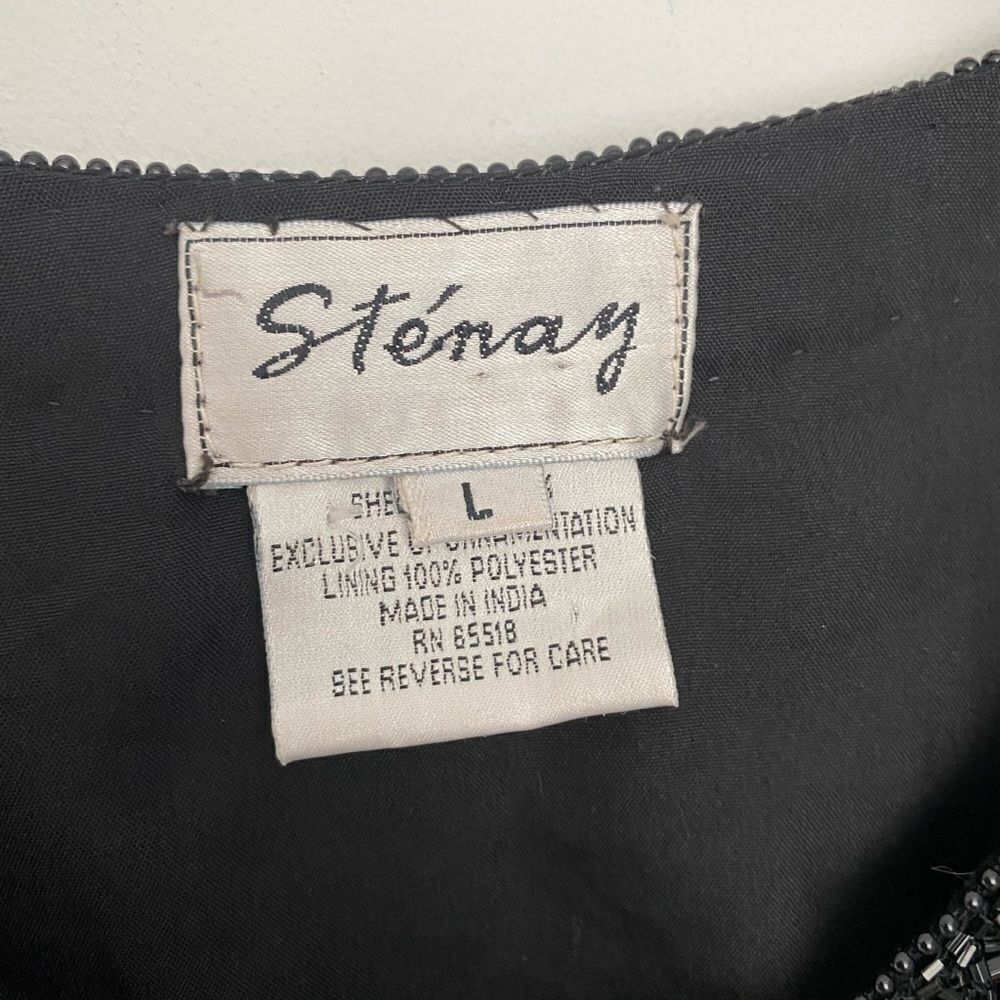Other Stenay Vintage Black Silk Beaded Blouse | Open Front | Short Size L / US 10 / IT 46 - 3 Thumbnail