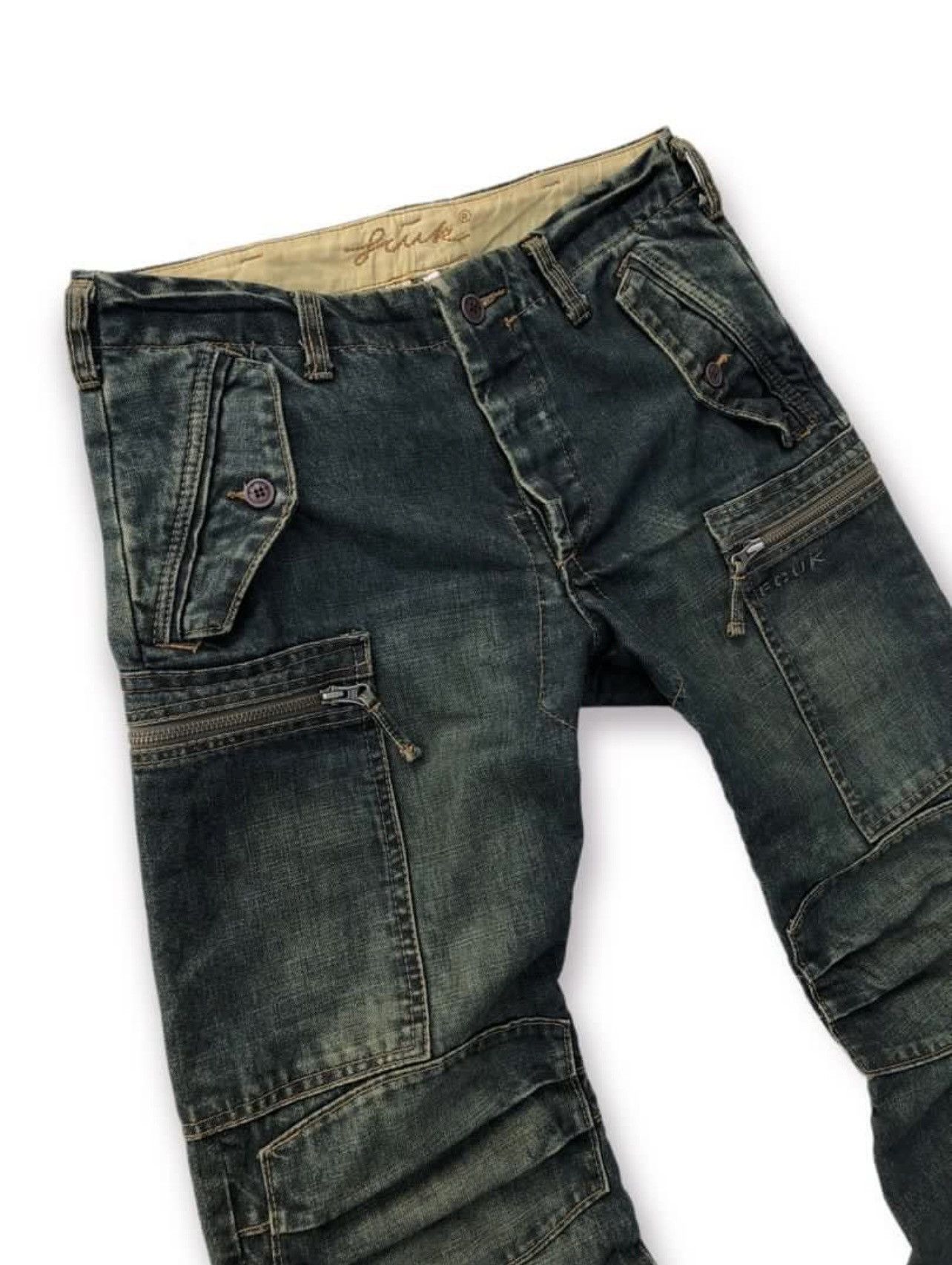 FCUK × French Connection 🔥 S/S 2010 FCUK BONDAGE FLARE DENIM CARGO PANTS LGB STYLE Size US 31 - 4 Thumbnail