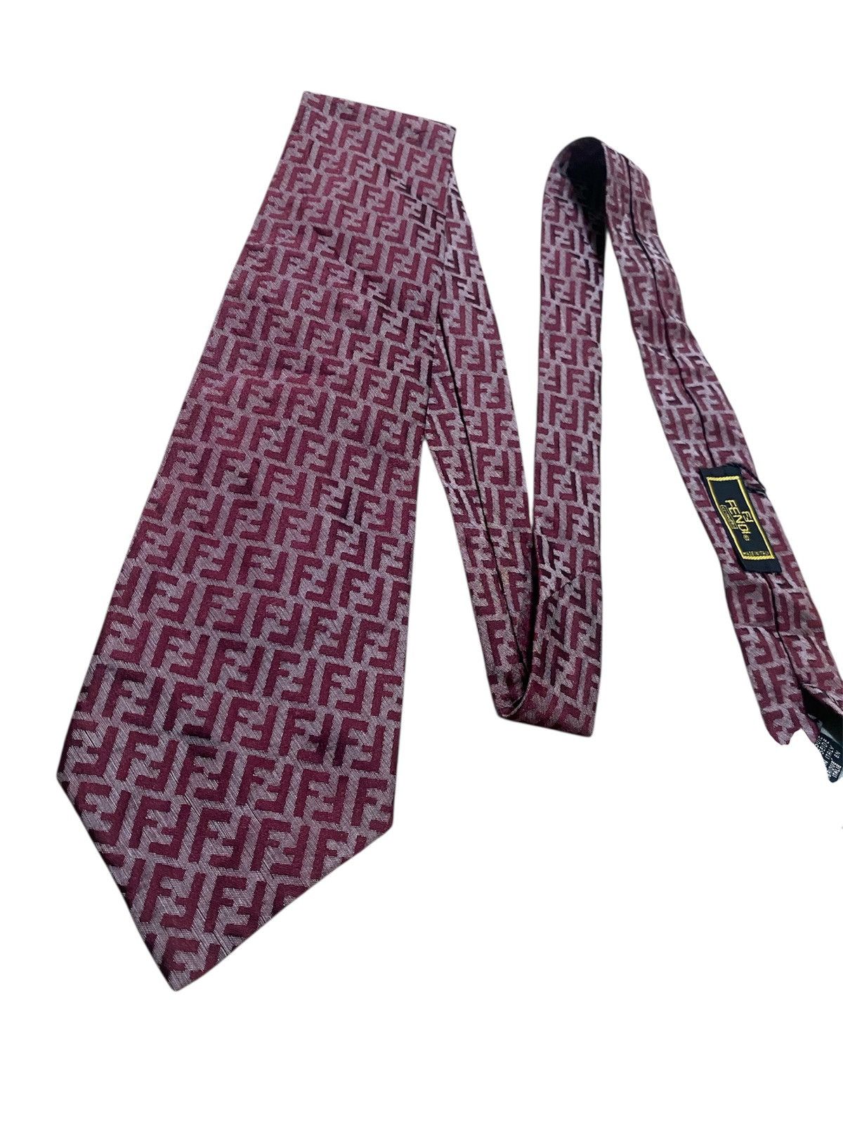 Fendi Vintage Fendi FF Monogram Silk Necktie Burgundy Designer Tie Size ONE SIZE - 5 Thumbnail