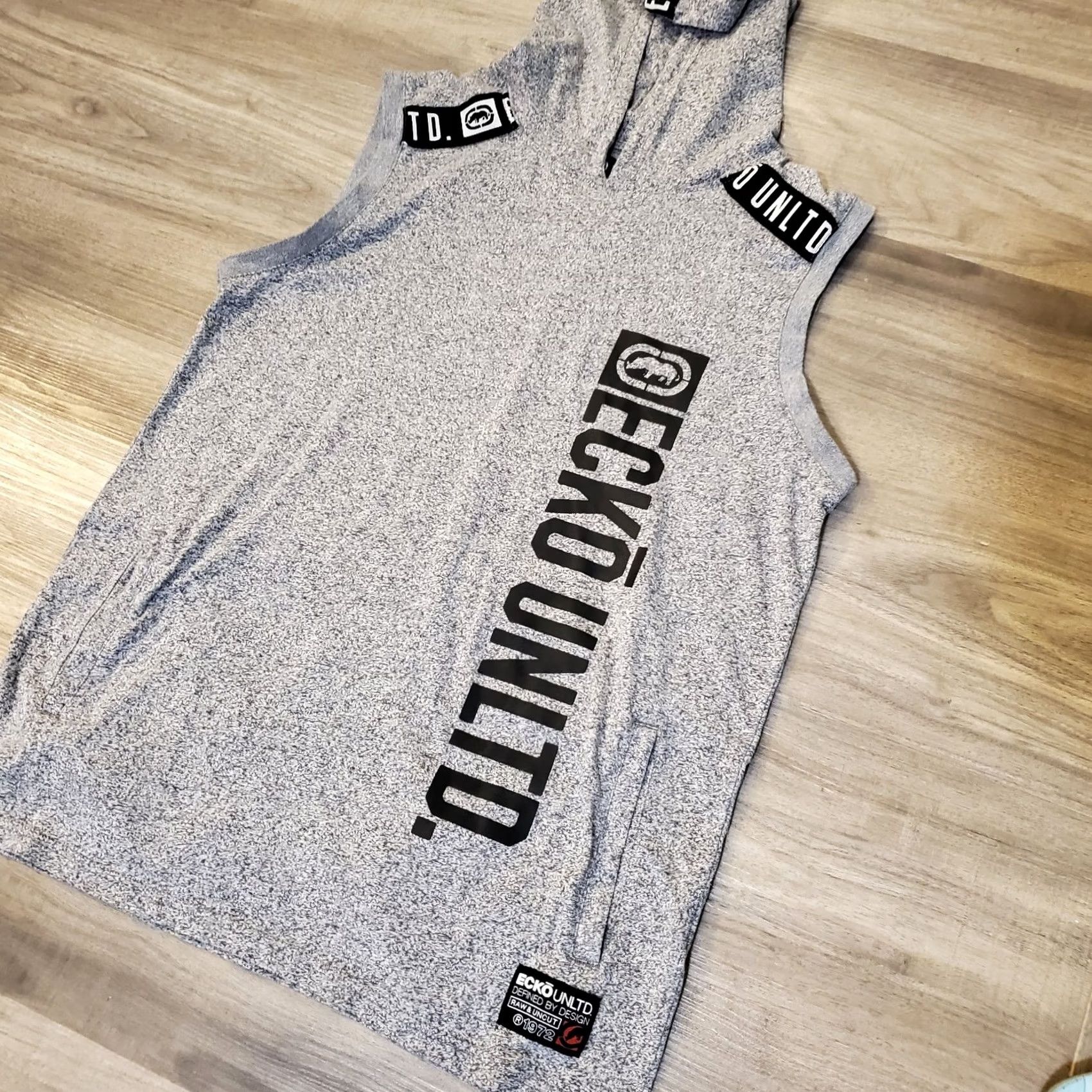 Ecko Unltd. VINTAGE ECKO UNLMTD 90s Graphic Print Hooded Sleeveless T-shirt Mens M Gray shirt Mens M Gray Logo 90s Hip Hop Punk Rock Street Beac h College Grunge Size US M / EU 48-50 / 2 - 2 Thumbnail