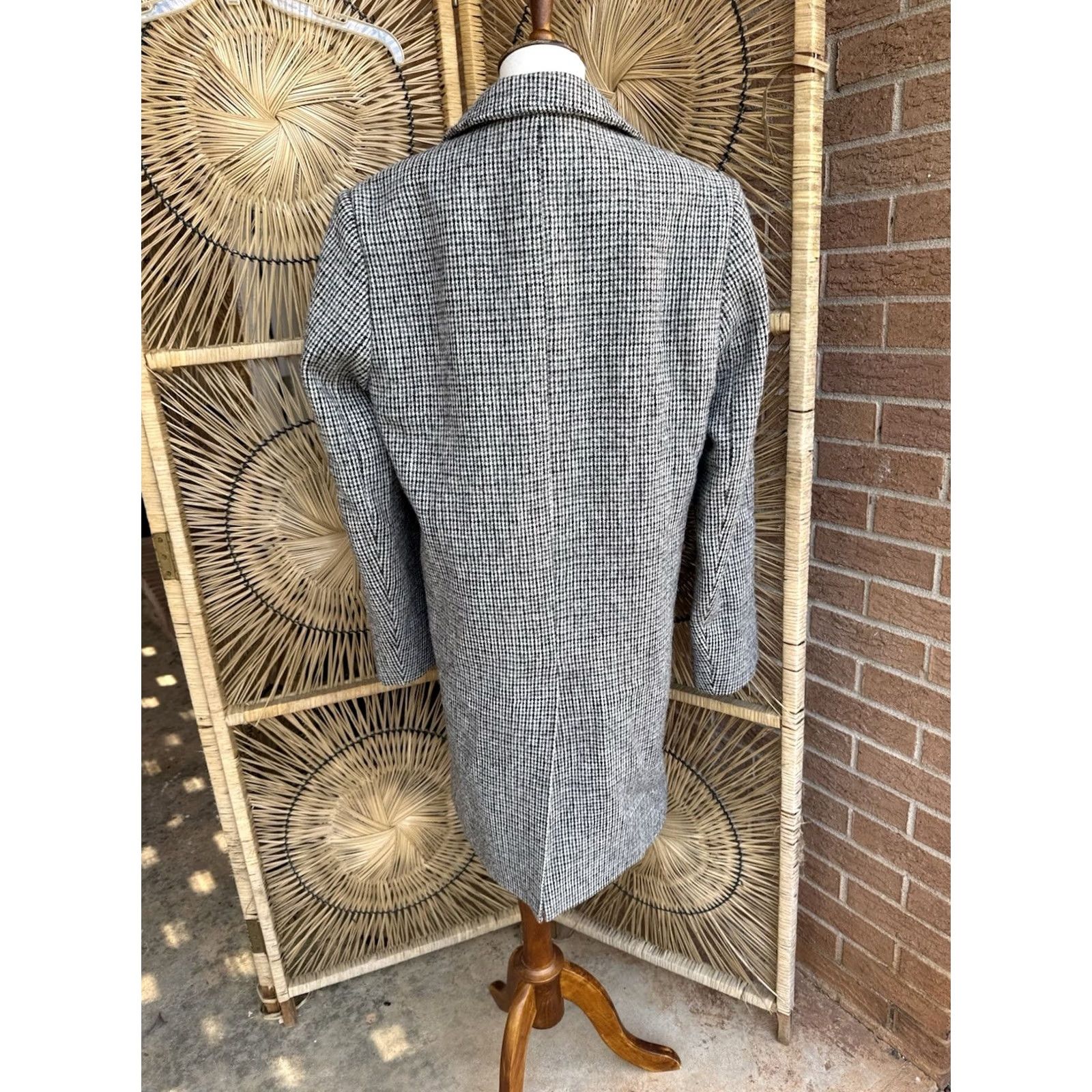 Harris Tweed Sandro Paris Wool Harris Tweed Coat Women Medium Houndstooth Long Jacket Size M / US 6-8 / IT 42-44 - 4 Thumbnail