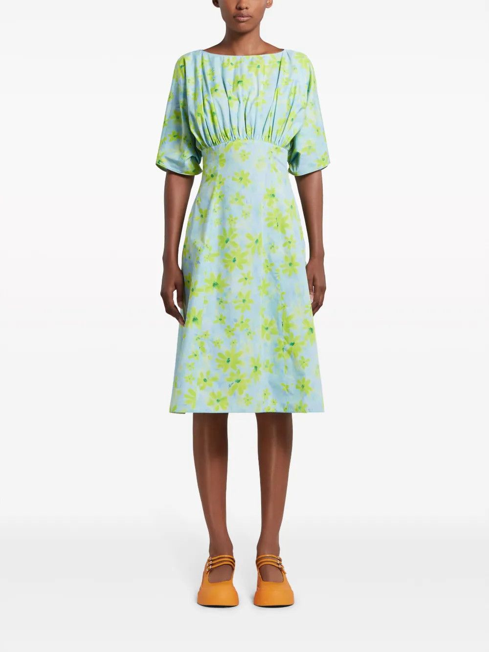 Marni oc11z0525 Floral Print Cotton Dress in Blue Size S / US 4 / IT 40 - 2 Thumbnail