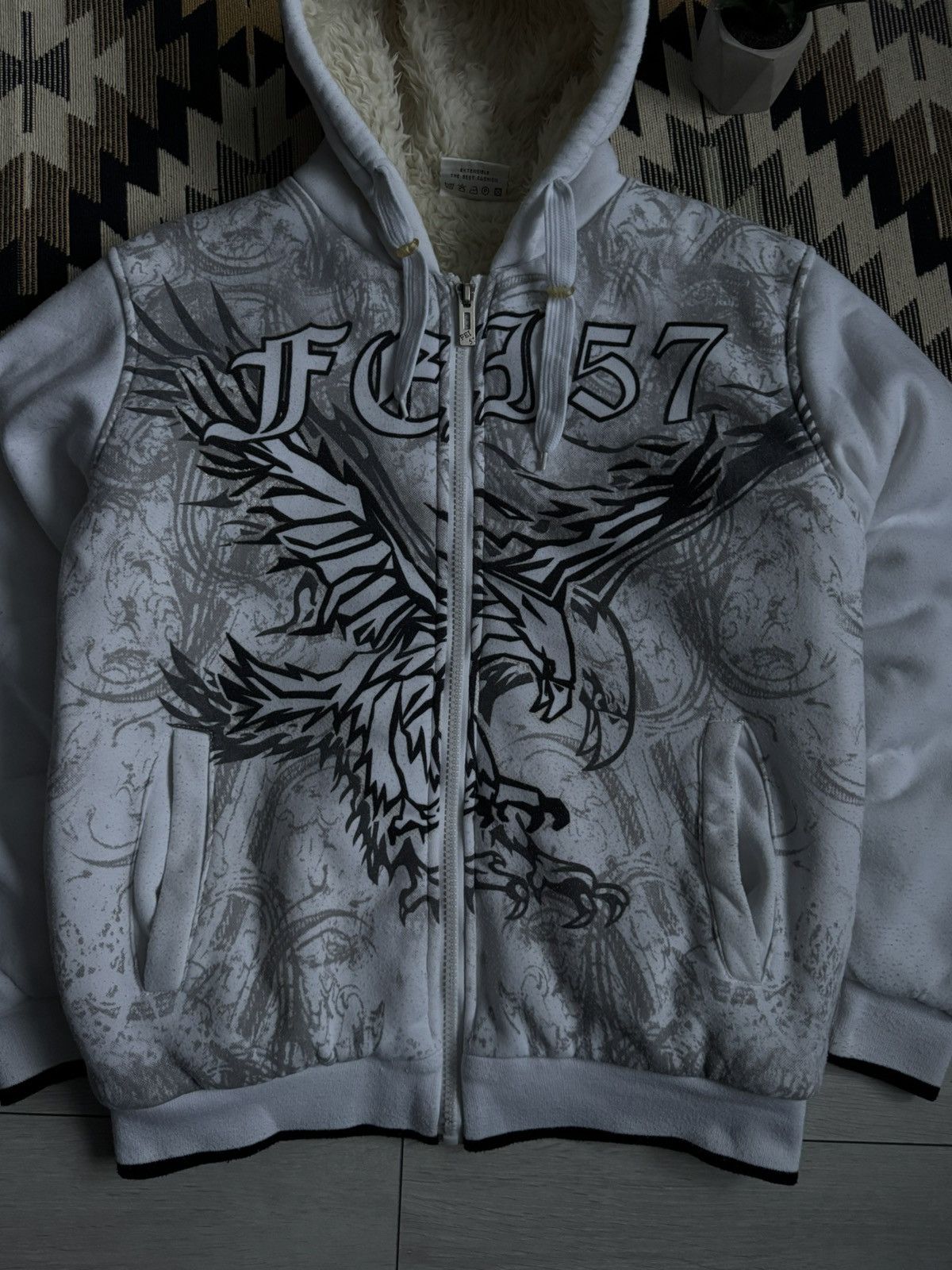 Vintage Vintage Y2K Affliction Style Eagle Logo Fur Zip-Hoodie Size US L / EU 52-54 / 3 - 5 Thumbnail