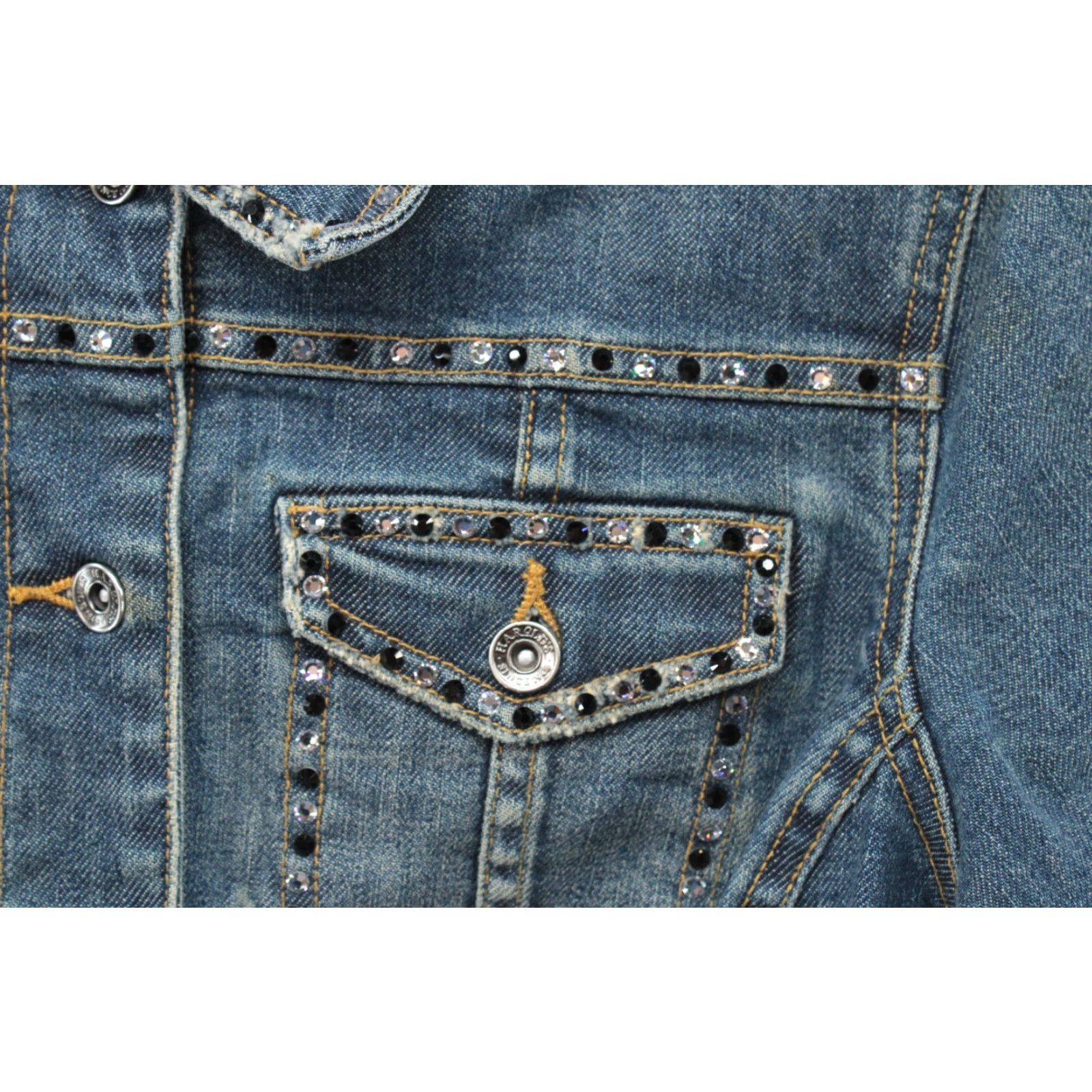 Vintage Harolds Denim Trucker Jacket Womens Medium Rhinestone Studded Cross Cropped Size M / US 6-8 / IT 42-44 - 7 Thumbnail